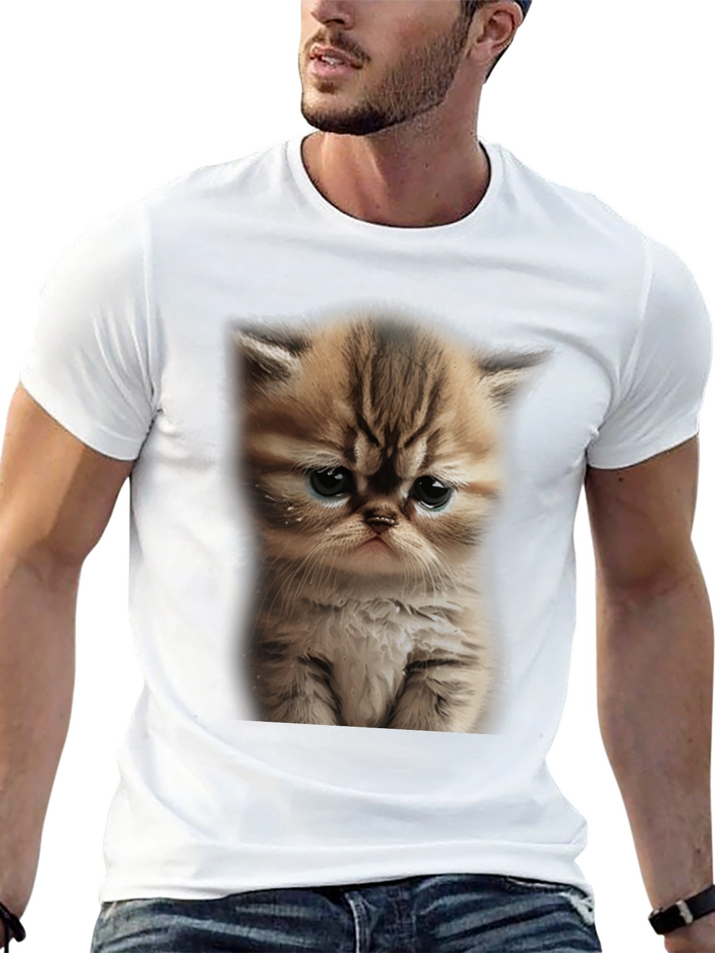 Sad Cat Graphic Tee - Black T-Shirt