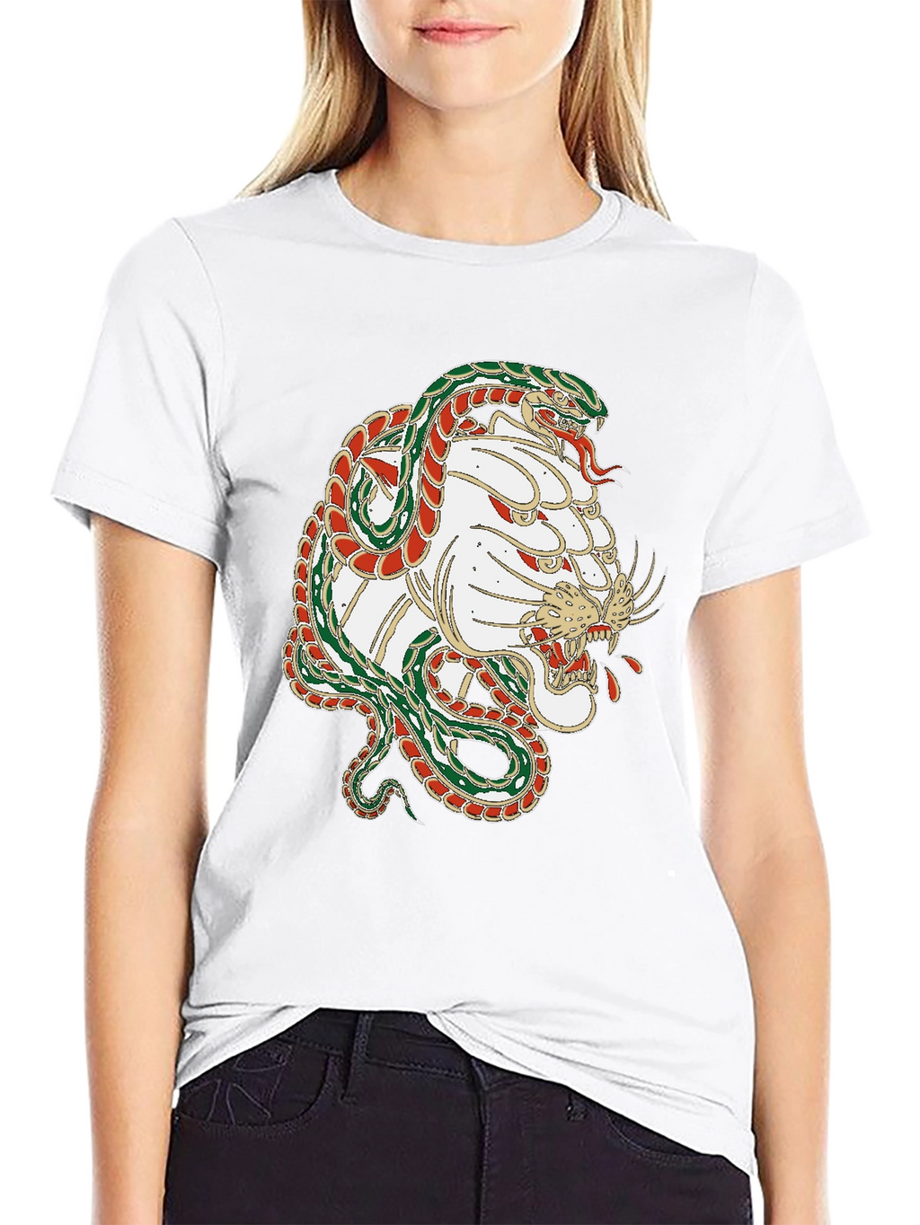 Black Snake & White Tiger Graphic T-Shirt