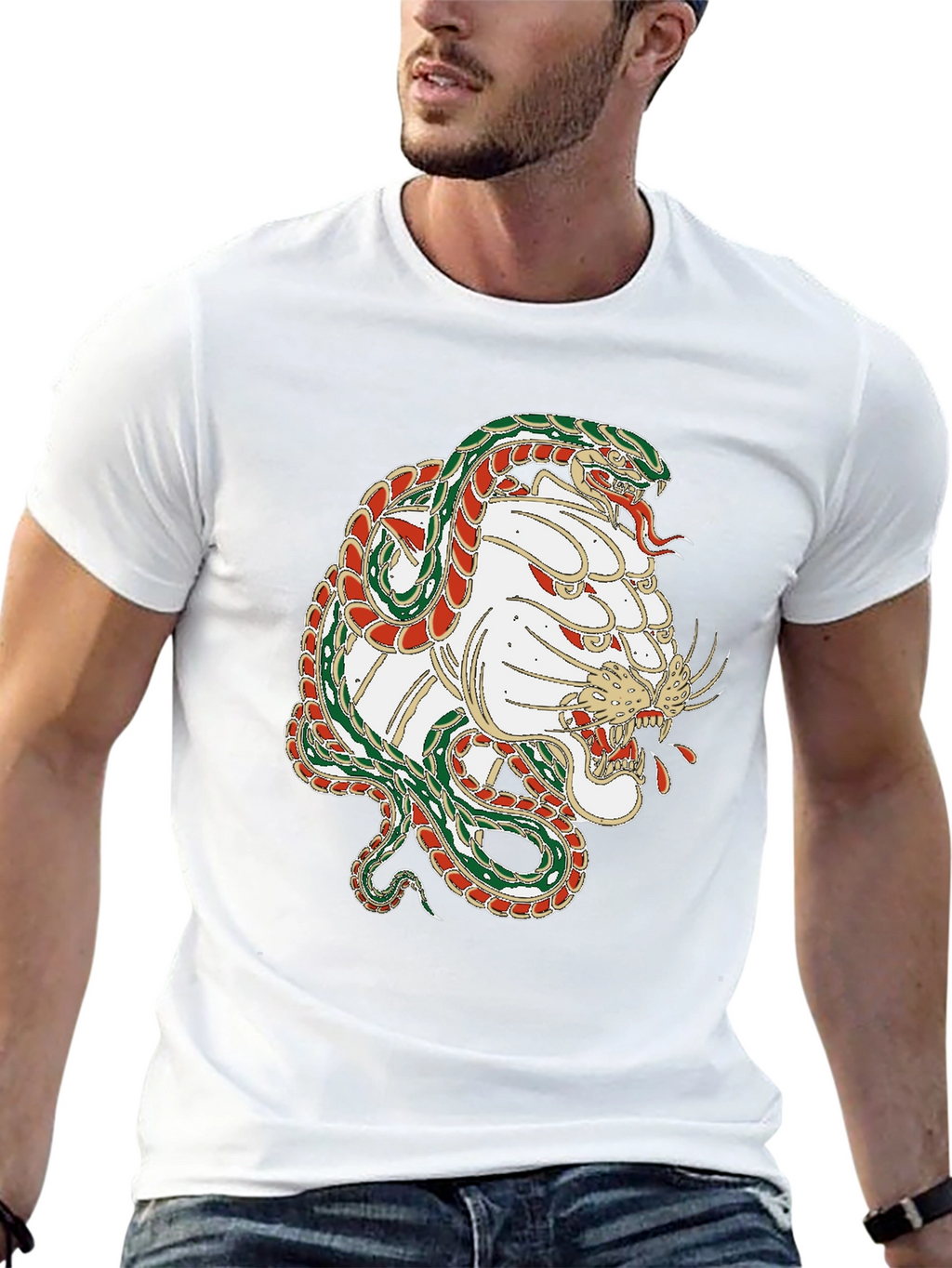 Black Snake & White Tiger Graphic T-Shirt