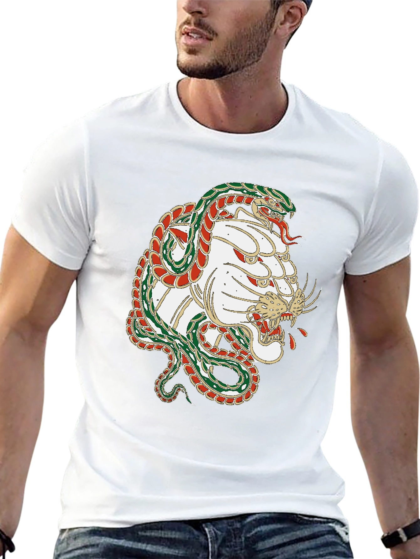 Black Snake & White Tiger Graphic T-Shirt