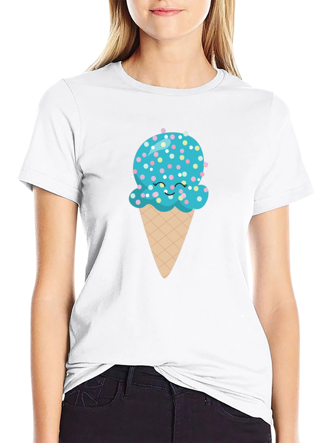 Cute Ice Cream Cone Graphic Tee - Black T-Shirt