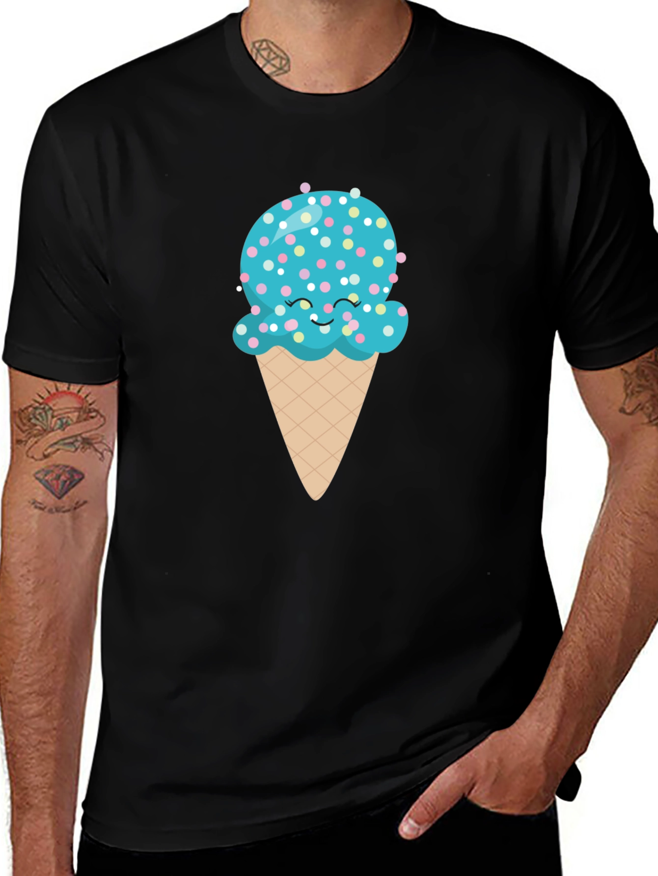 Cute Ice Cream Cone Graphic Tee - Black T-Shirt