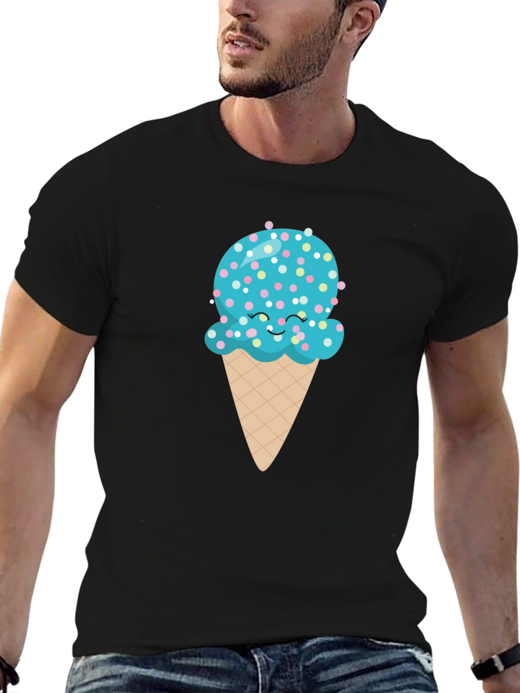 Cute Ice Cream Cone Graphic Tee - Black T-Shirt