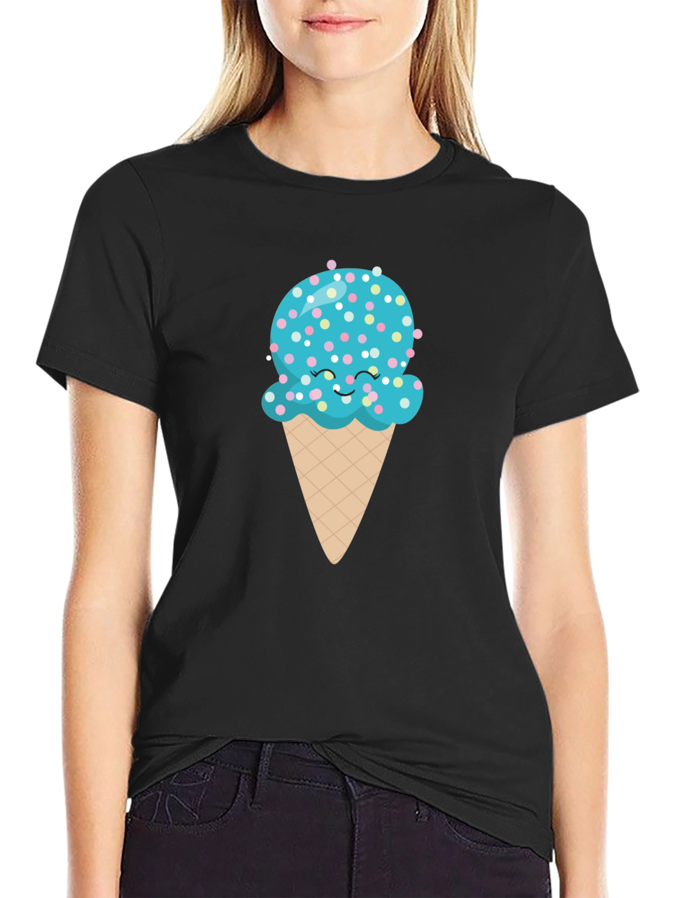 Cute Ice Cream Cone Graphic Tee - Black T-Shirt
