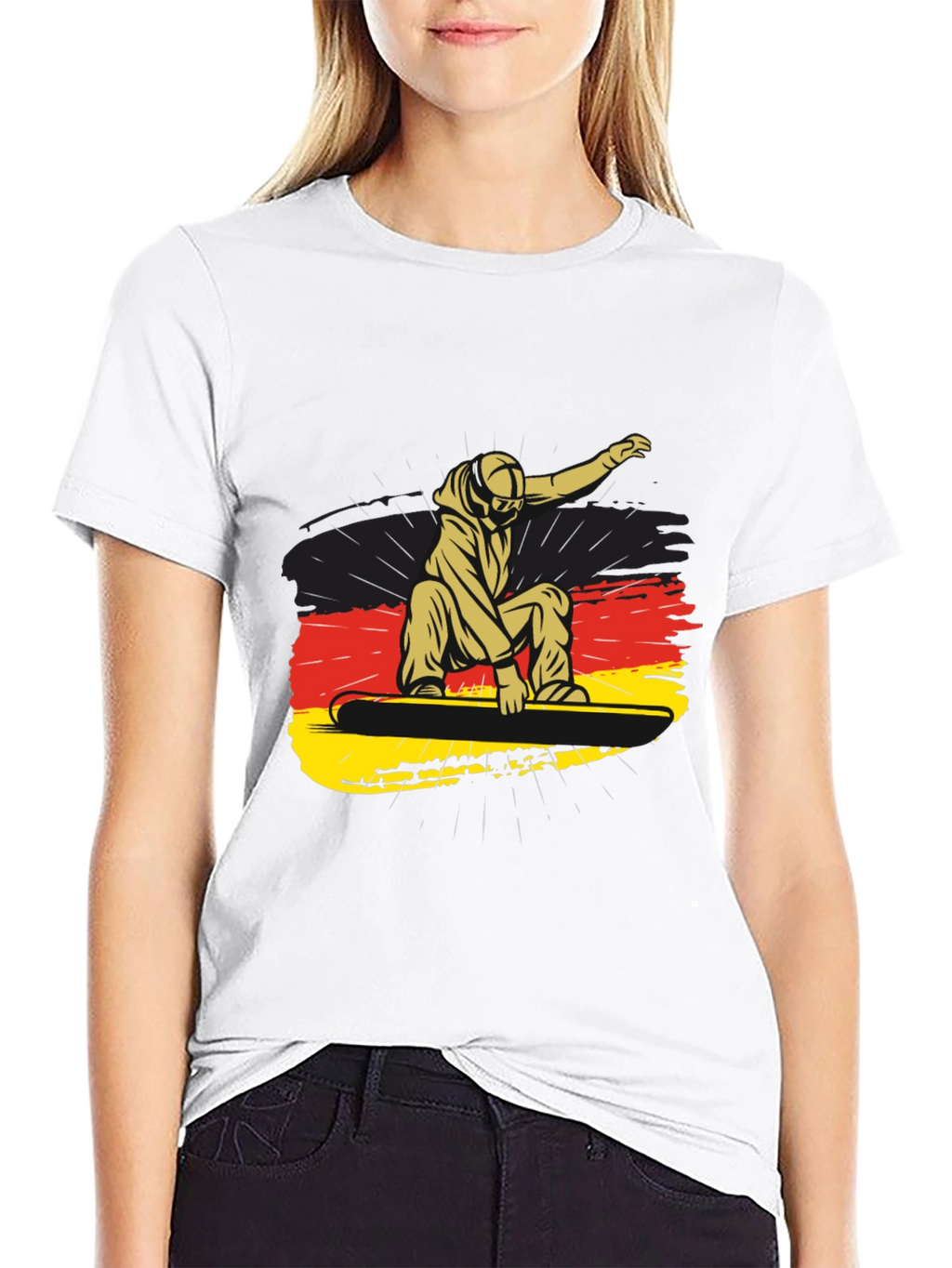 Snowboarder Germany Flag Black Graphic Tee