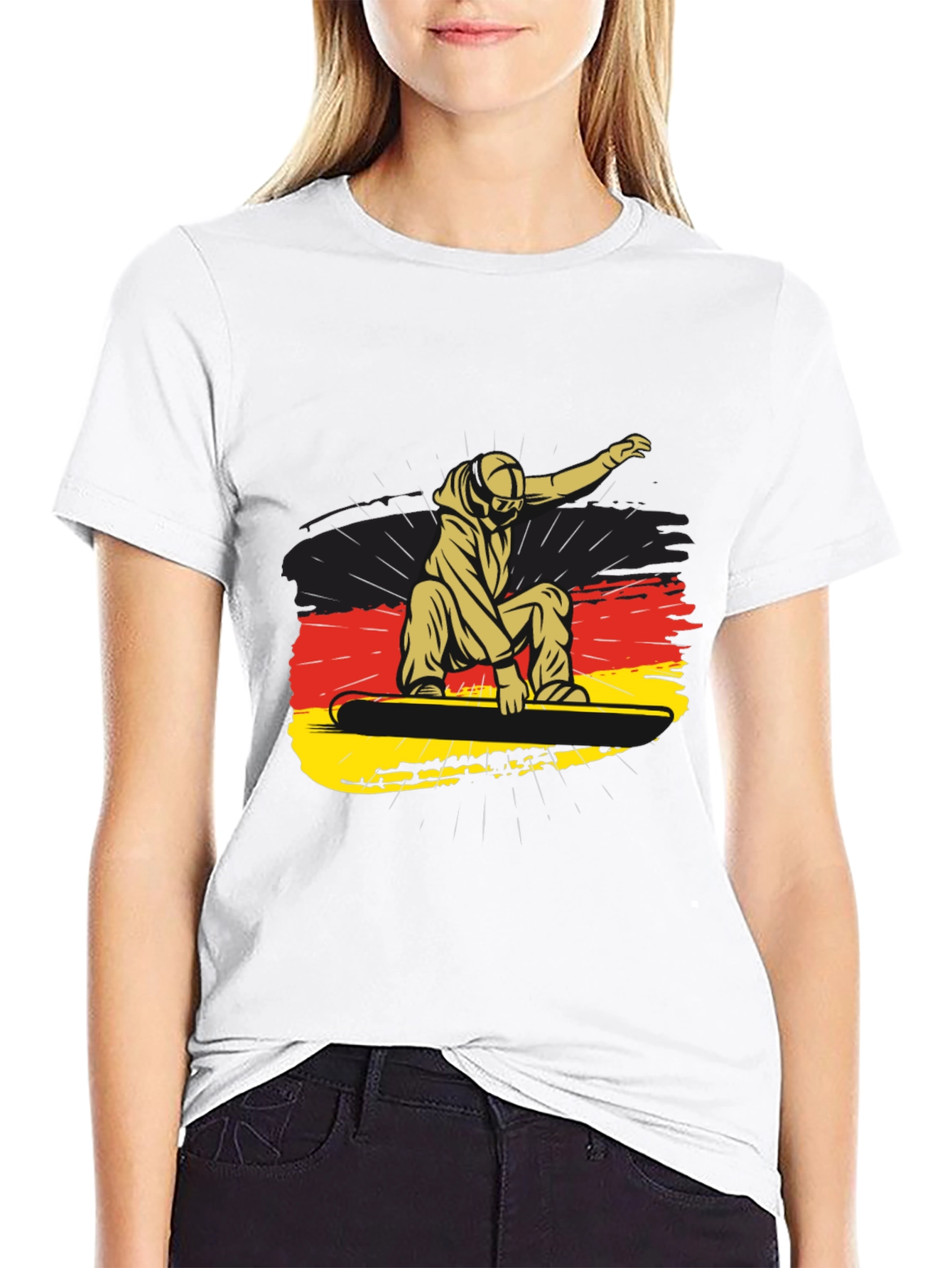 Snowboarder Germany Flag Black Graphic Tee