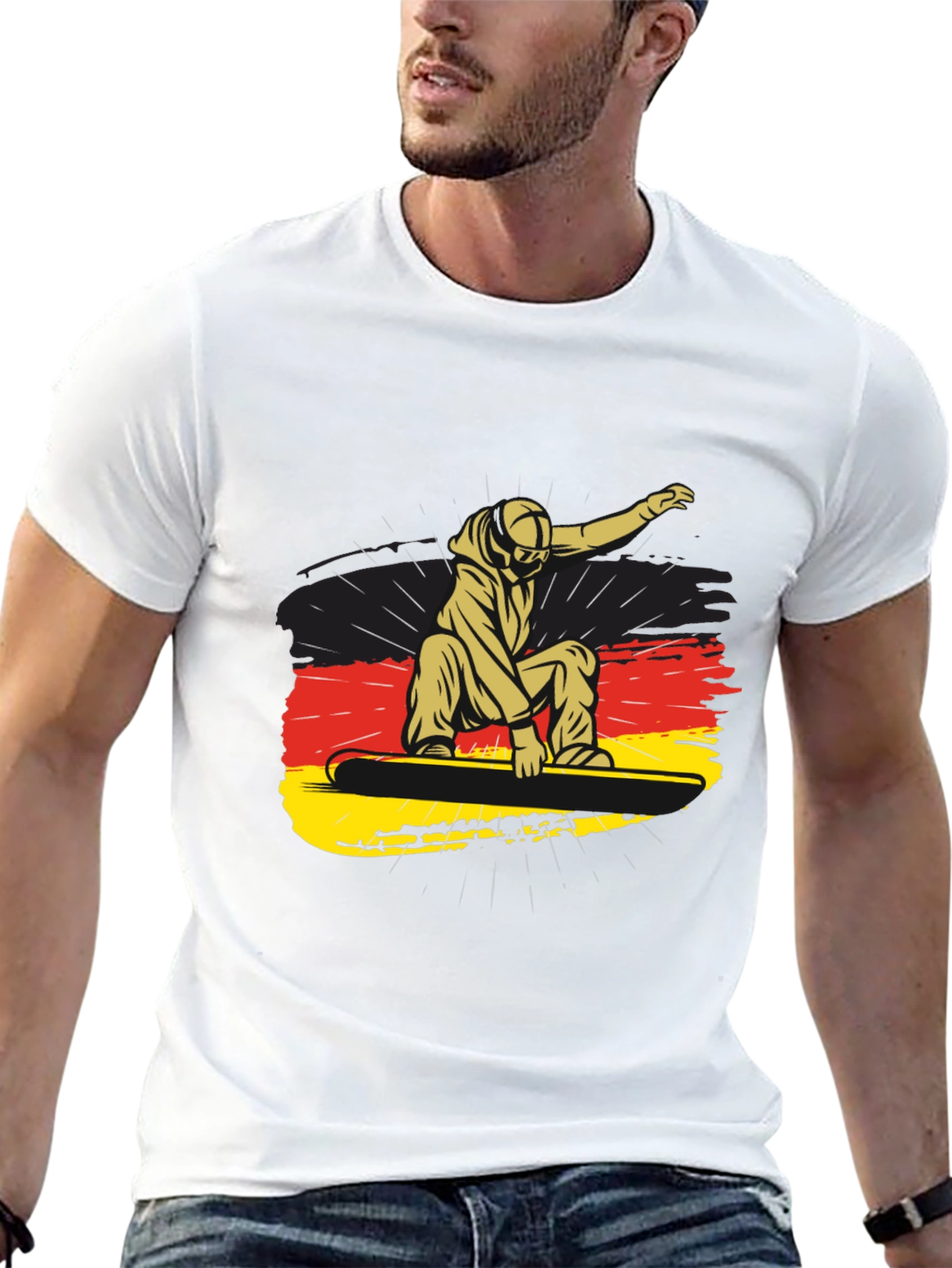 Snowboarder Germany Flag Black Graphic Tee