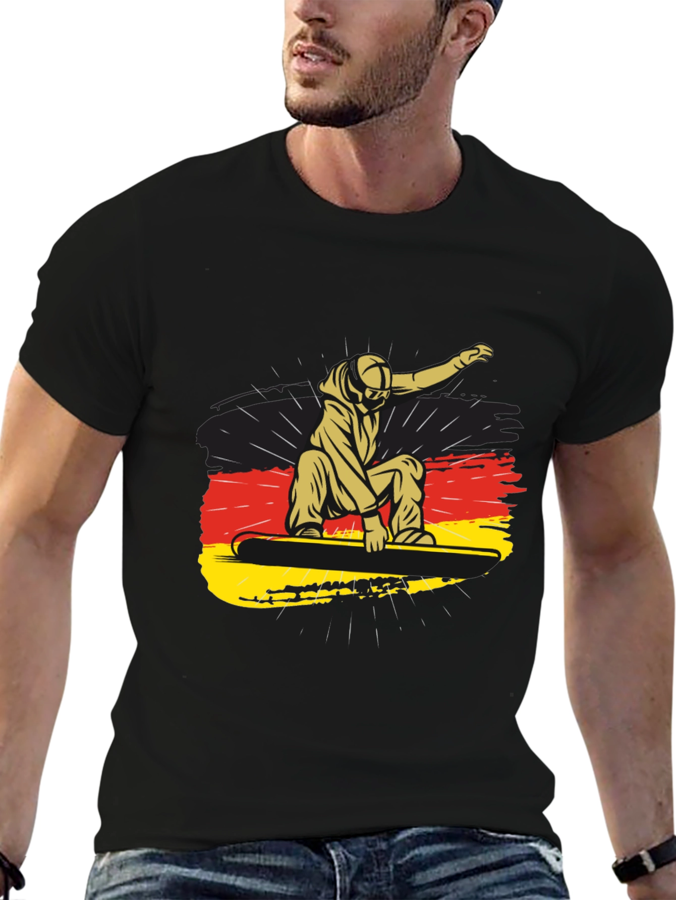 Snowboarder Germany Flag Black Graphic Tee