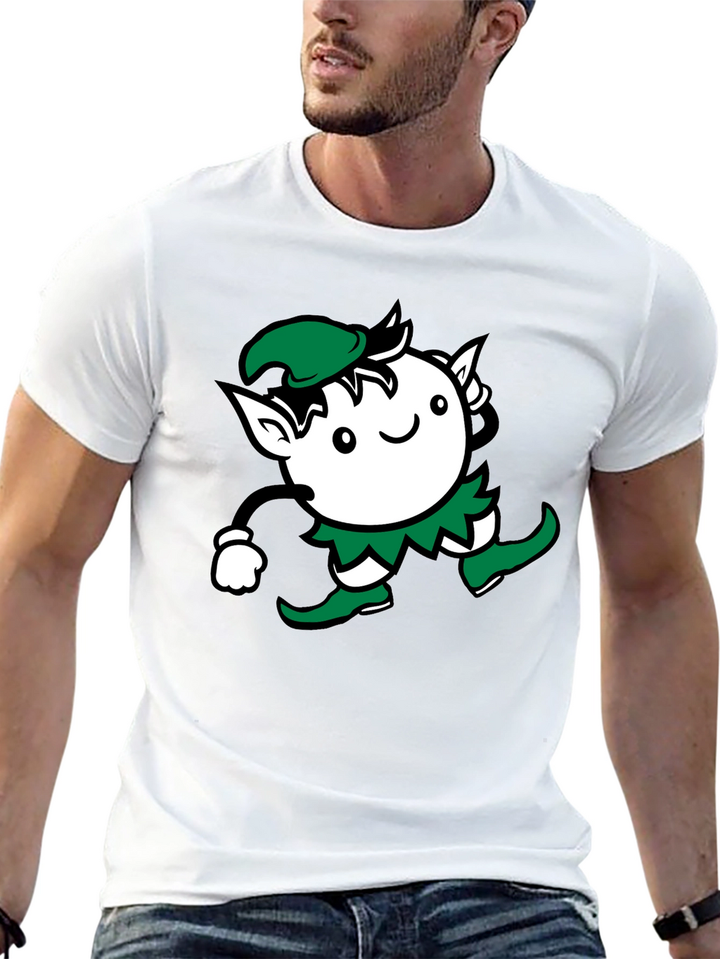 Whimsical Elf Graphic Tee - Black Cotton Blend