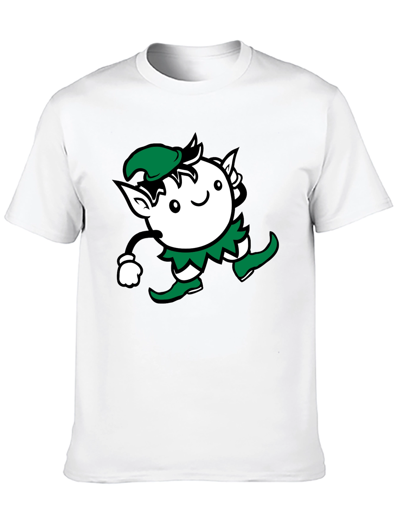 Whimsical Elf Graphic Tee - Black Cotton Blend