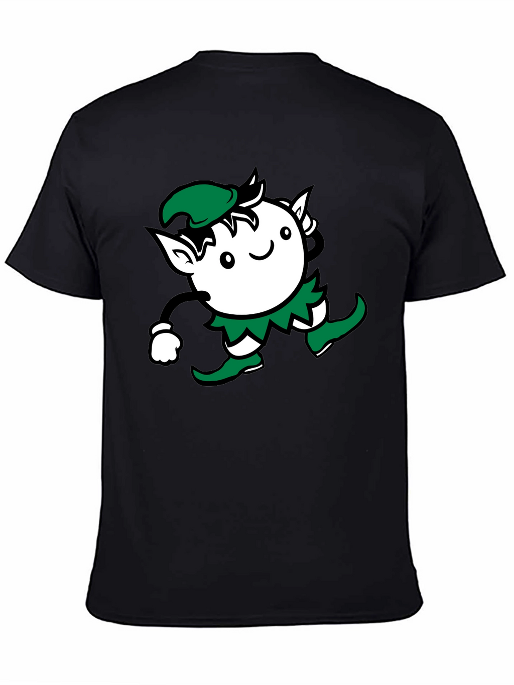 Whimsical Elf Graphic Tee - Black Cotton Blend