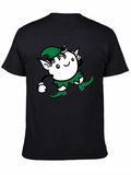 Whimsical Elf Graphic Tee - Black Cotton Blend