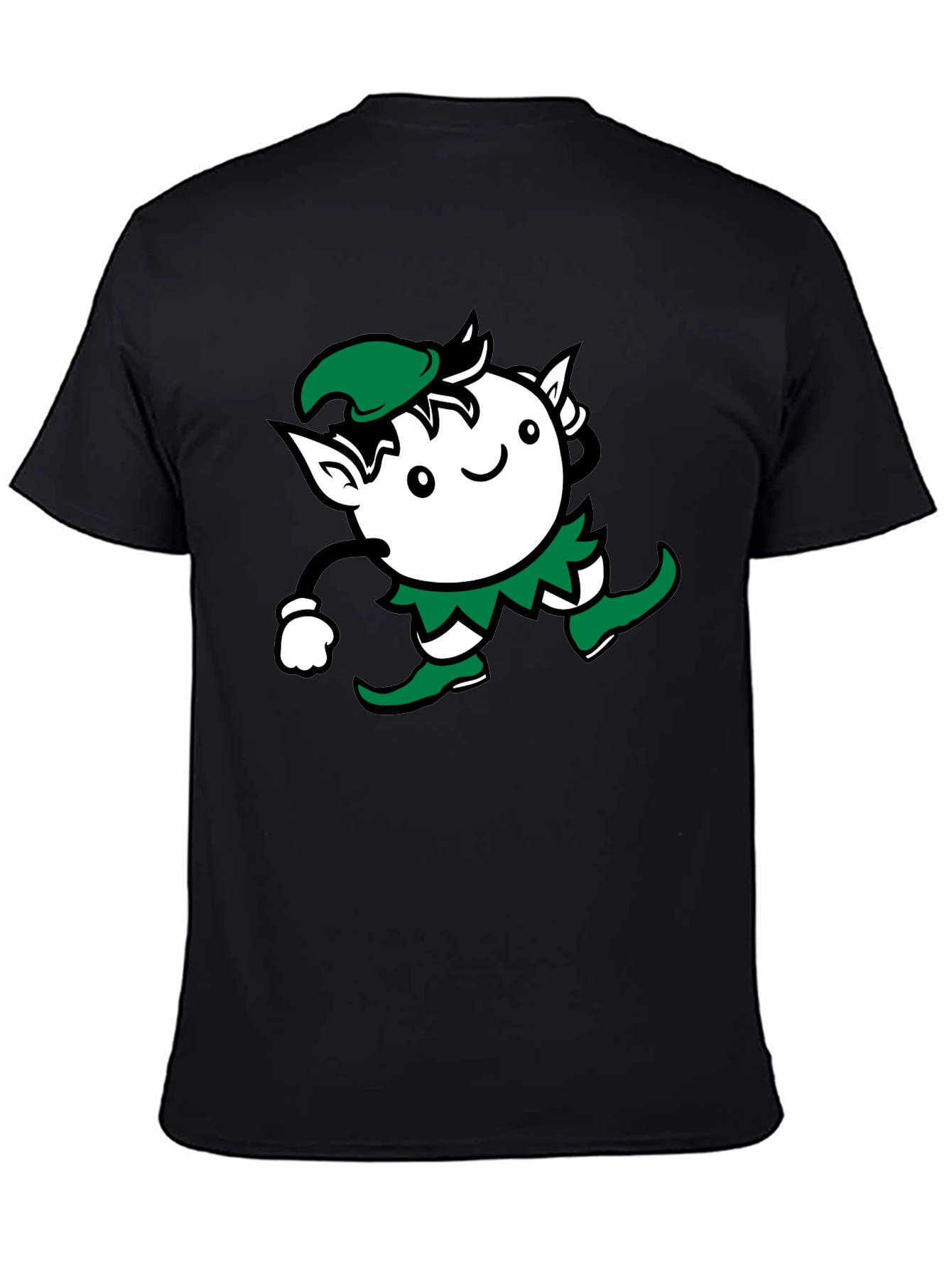 Whimsical Elf Graphic Tee - Black Cotton Blend
