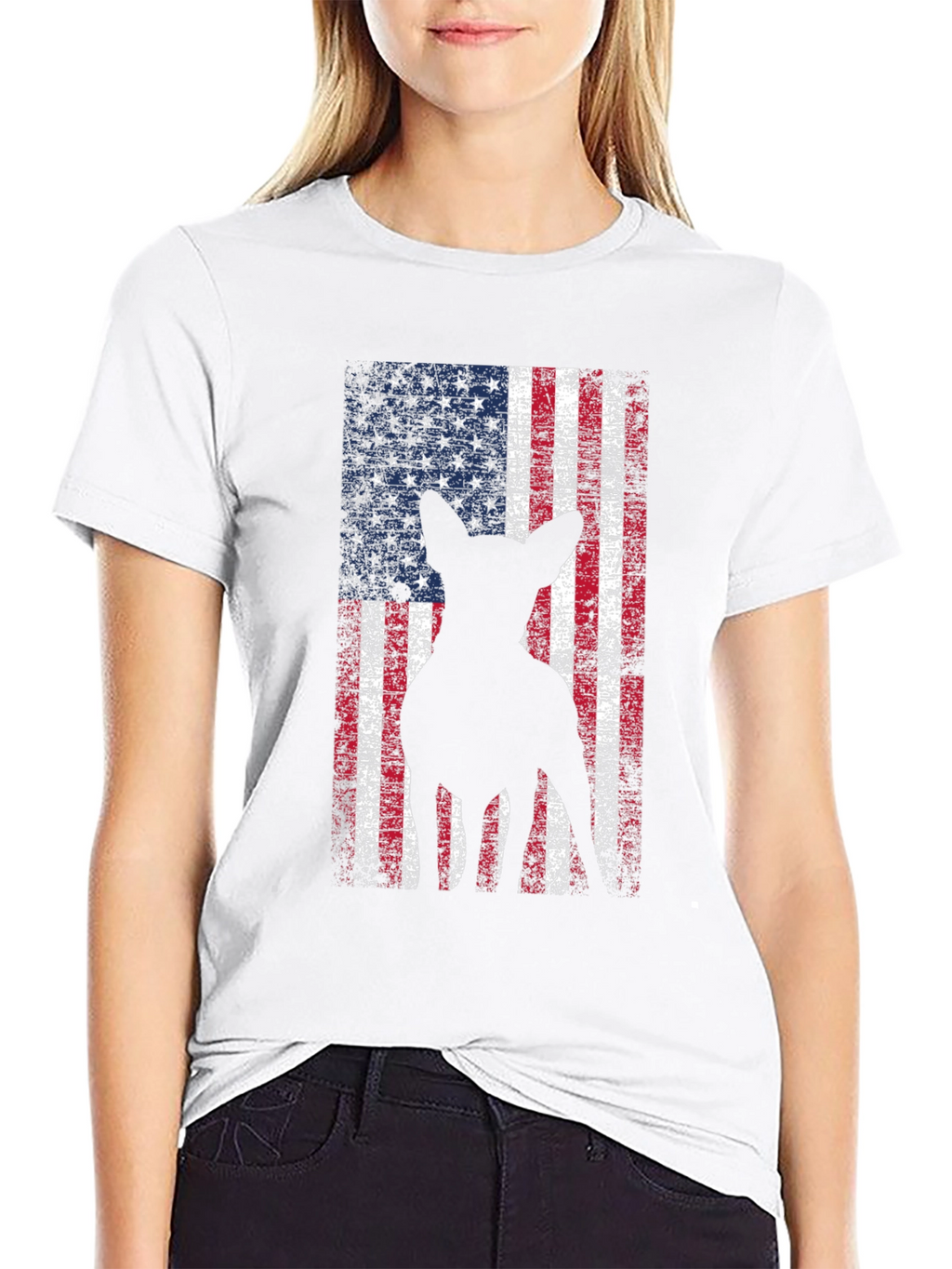 Patriotic Dog Graphic Tee - American Flag Design