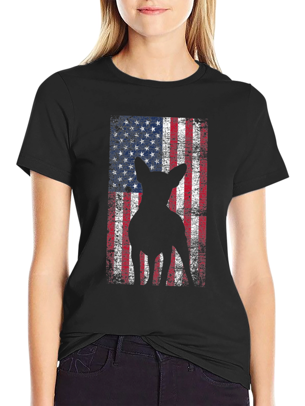 Patriotic Dog Graphic Tee - American Flag Design