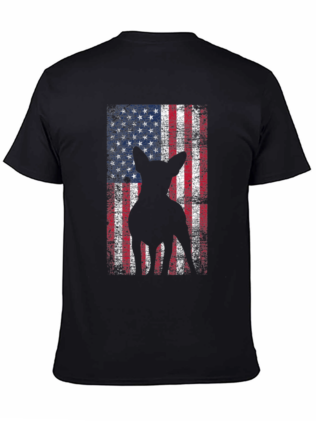 Patriotic Dog Graphic Tee - American Flag Design