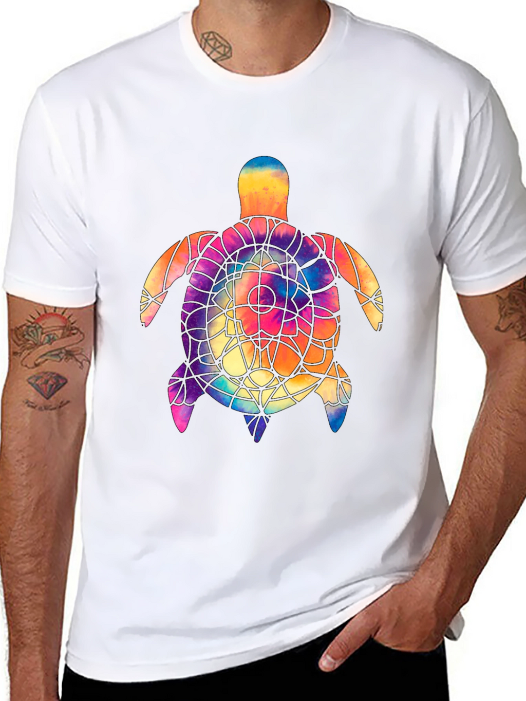 Tie Dye Turtle Graphic Tee - Black