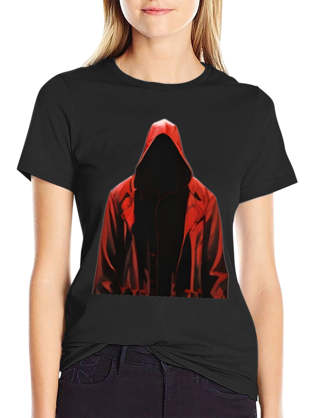 Hooded Figure Graphic Tee - Mysterious Style