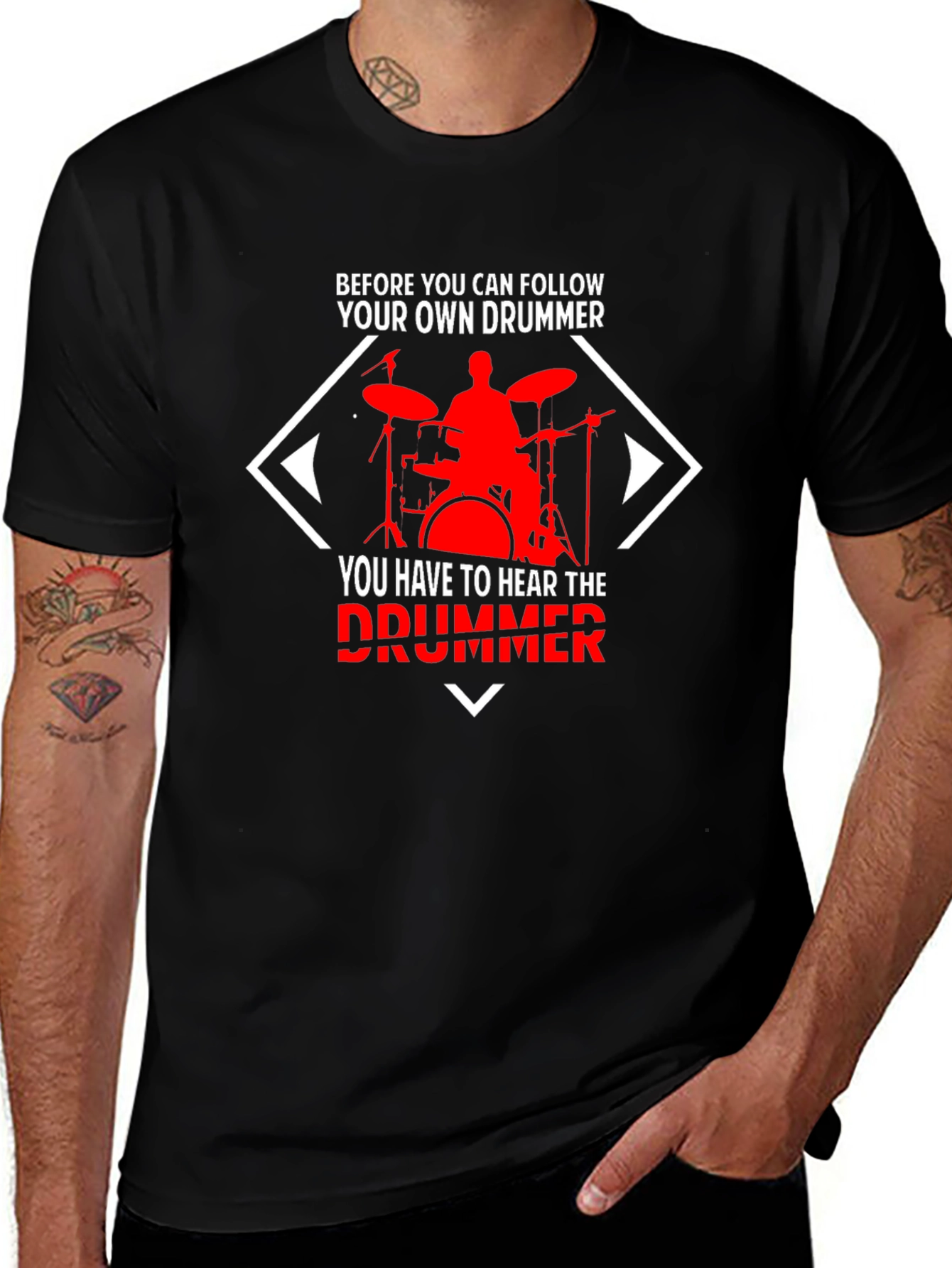 Follow Your Own Drummer T-Shirt - Black Cotton Tee