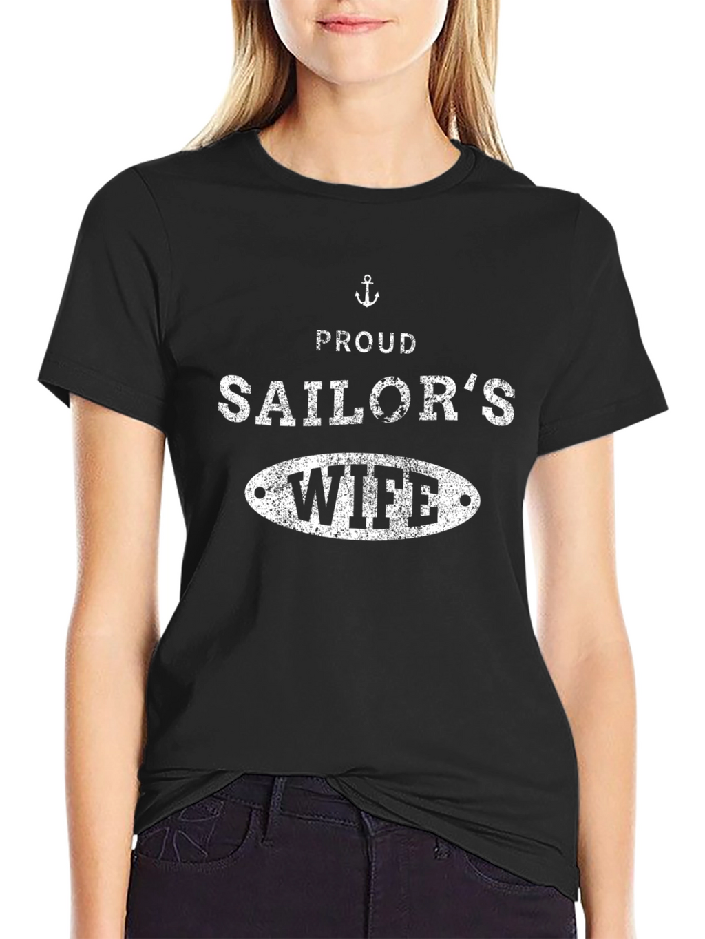 Proud Sailors Wife T-Shirt Black Cotton Blend