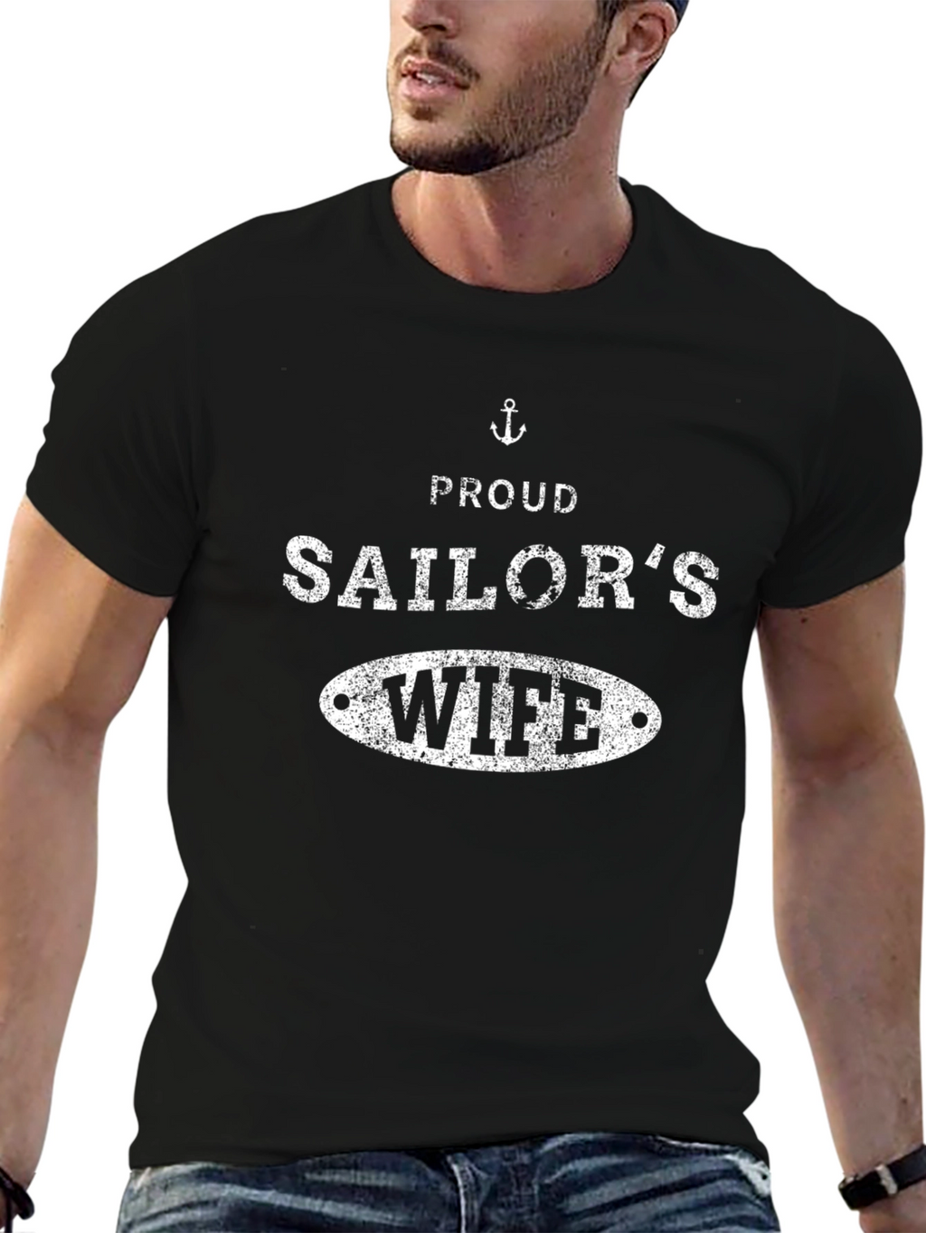 Proud Sailors Wife T-Shirt Black Cotton Blend