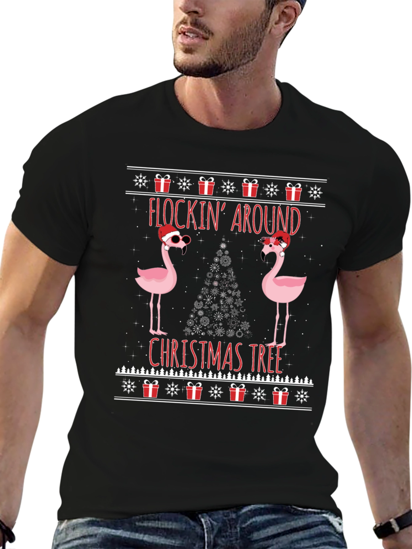 Festive Flocking Around Christmas Tree Graphic Tee