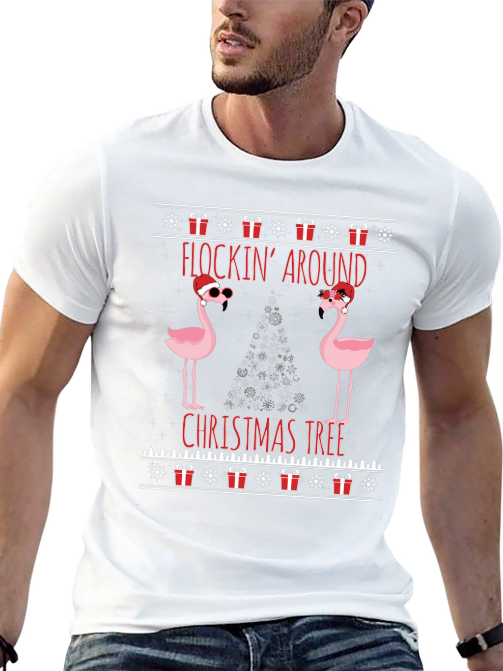 Festive Flocking Around Christmas Tree Graphic Tee
