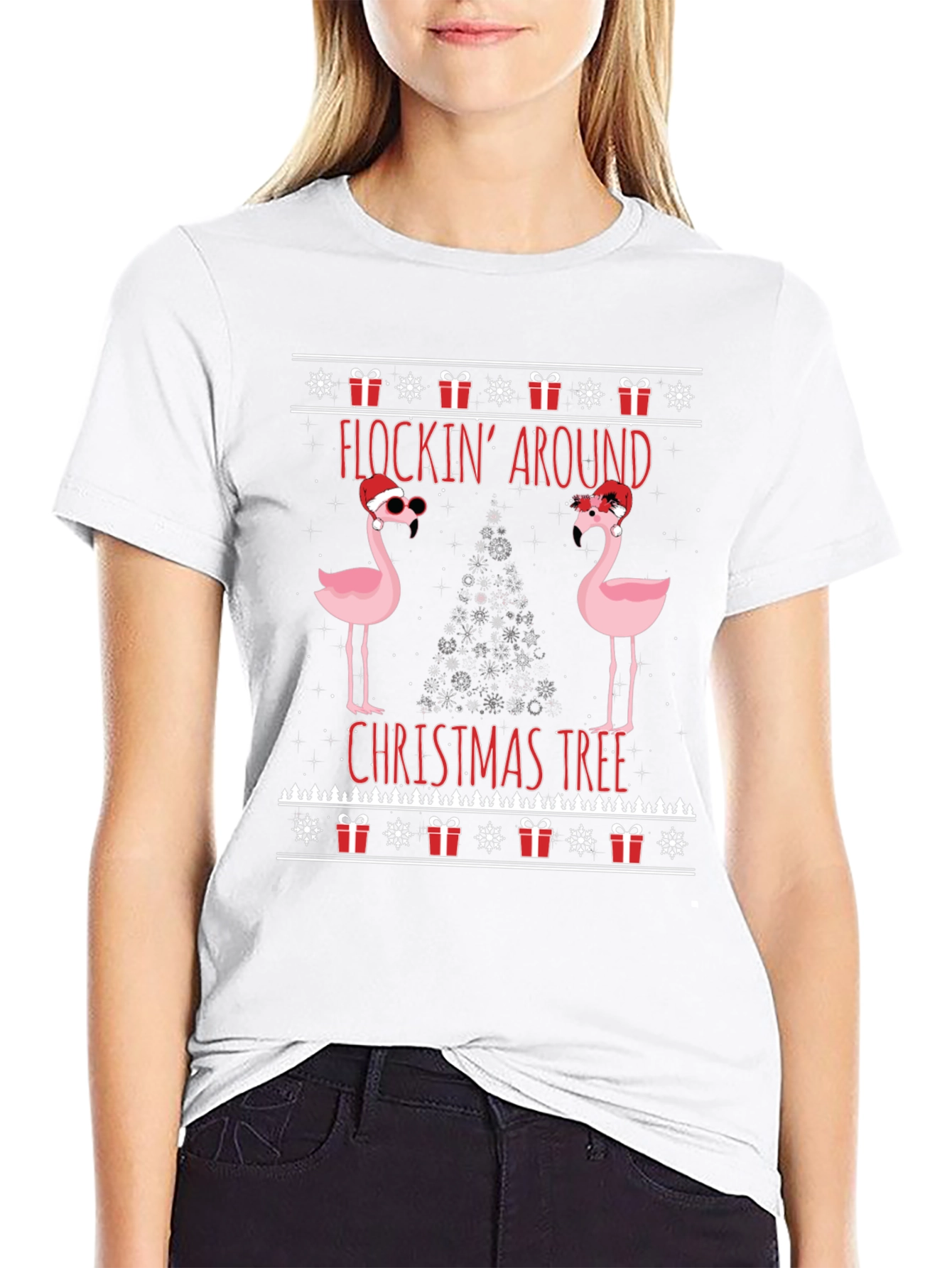 Festive Flocking Around Christmas Tree Graphic Tee