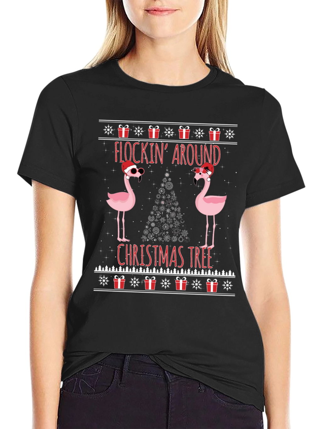 Festive Flocking Around Christmas Tree Graphic Tee
