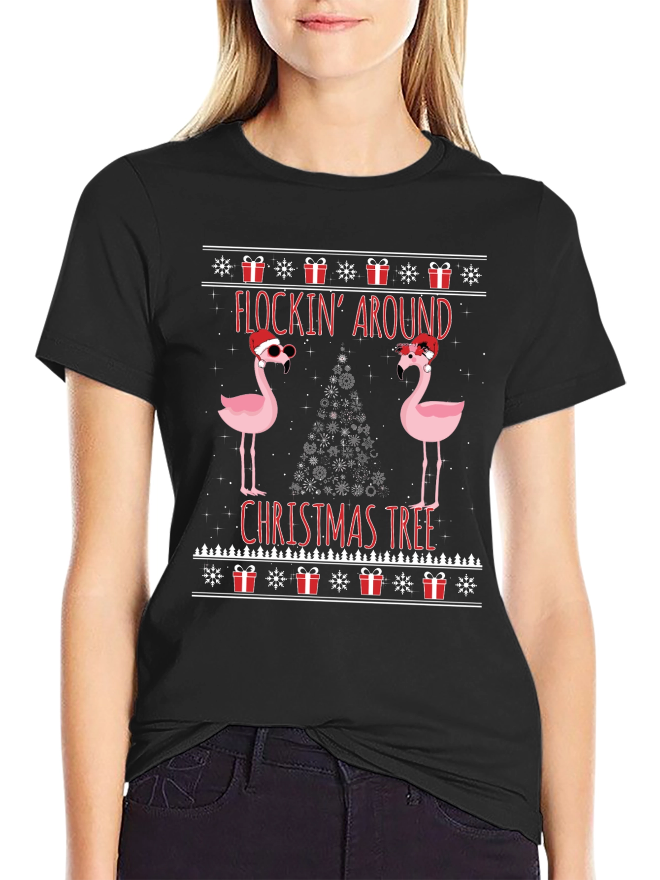Festive Flocking Around Christmas Tree Graphic Tee