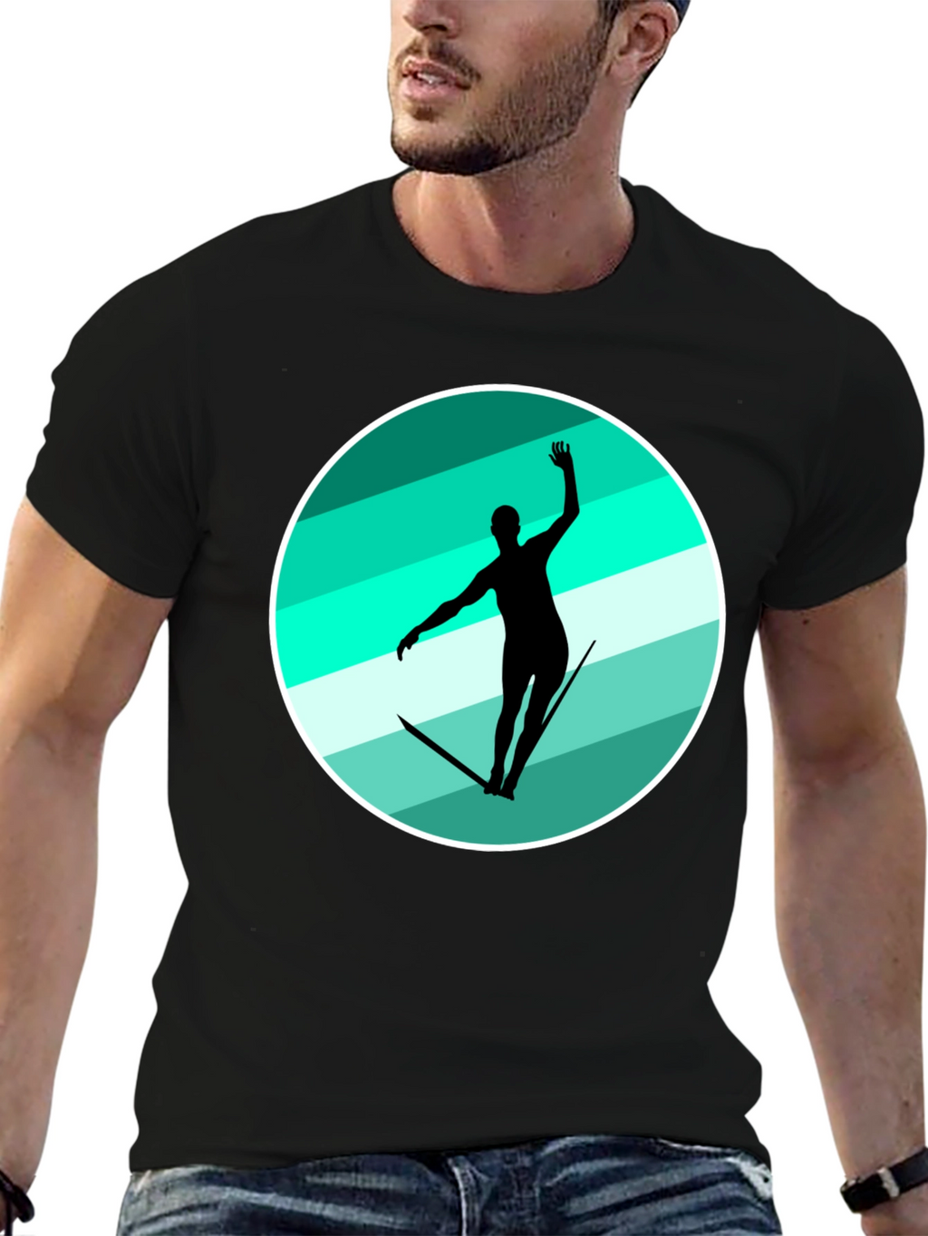 Water Ski Silhouette Graphic Tee - Black