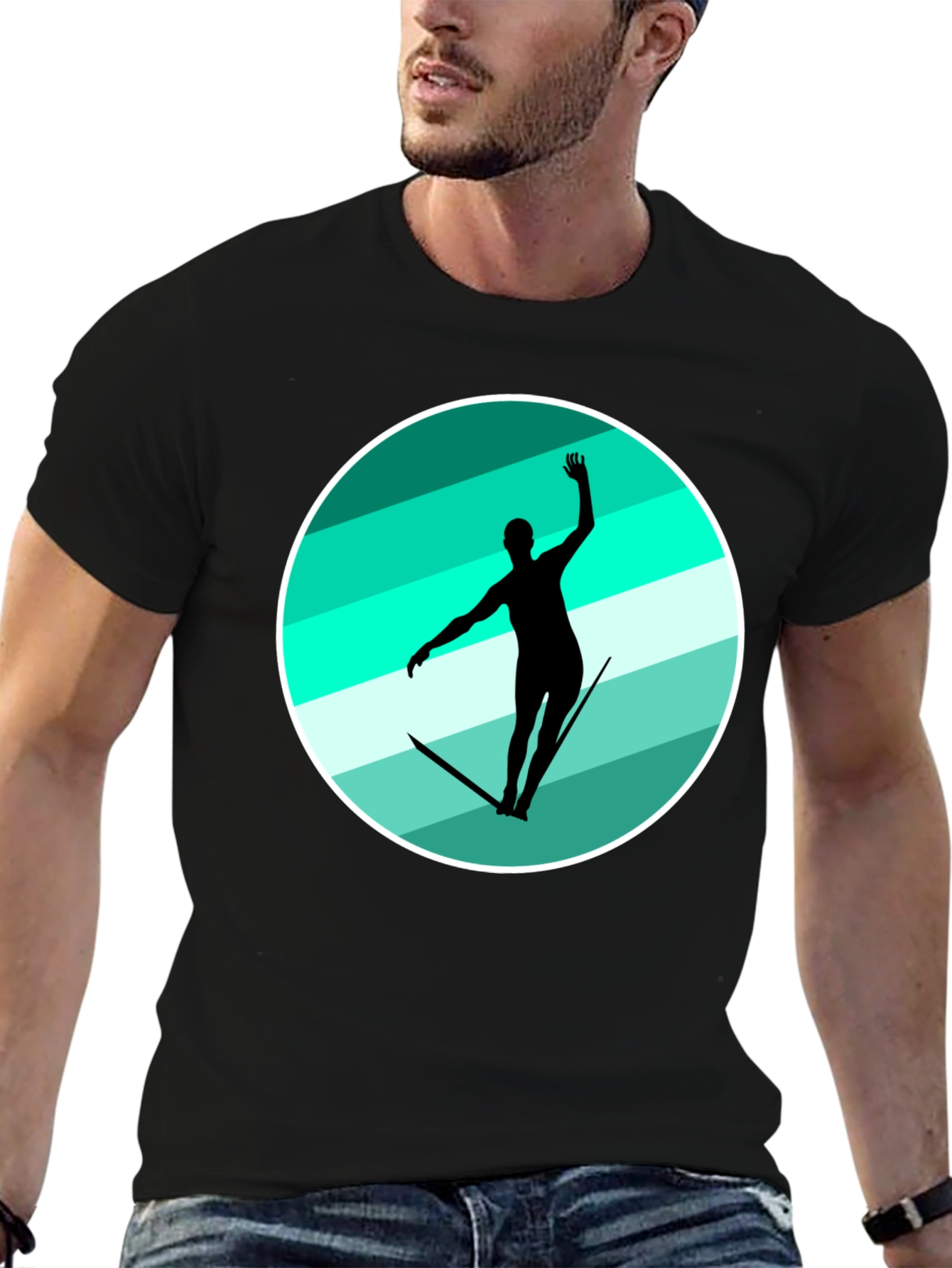 Water Ski Silhouette Graphic Tee - Black