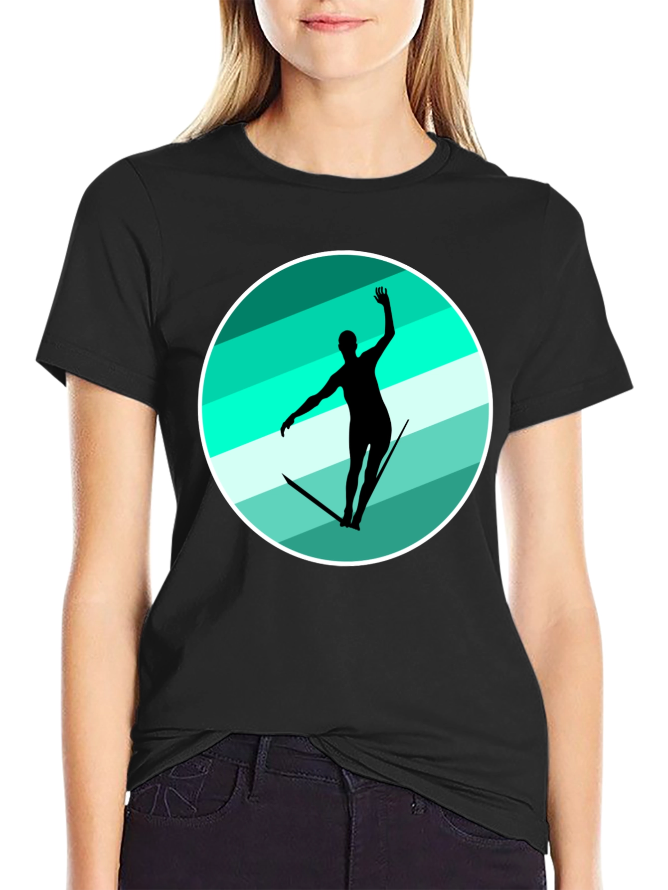 Water Ski Silhouette Graphic Tee - Black