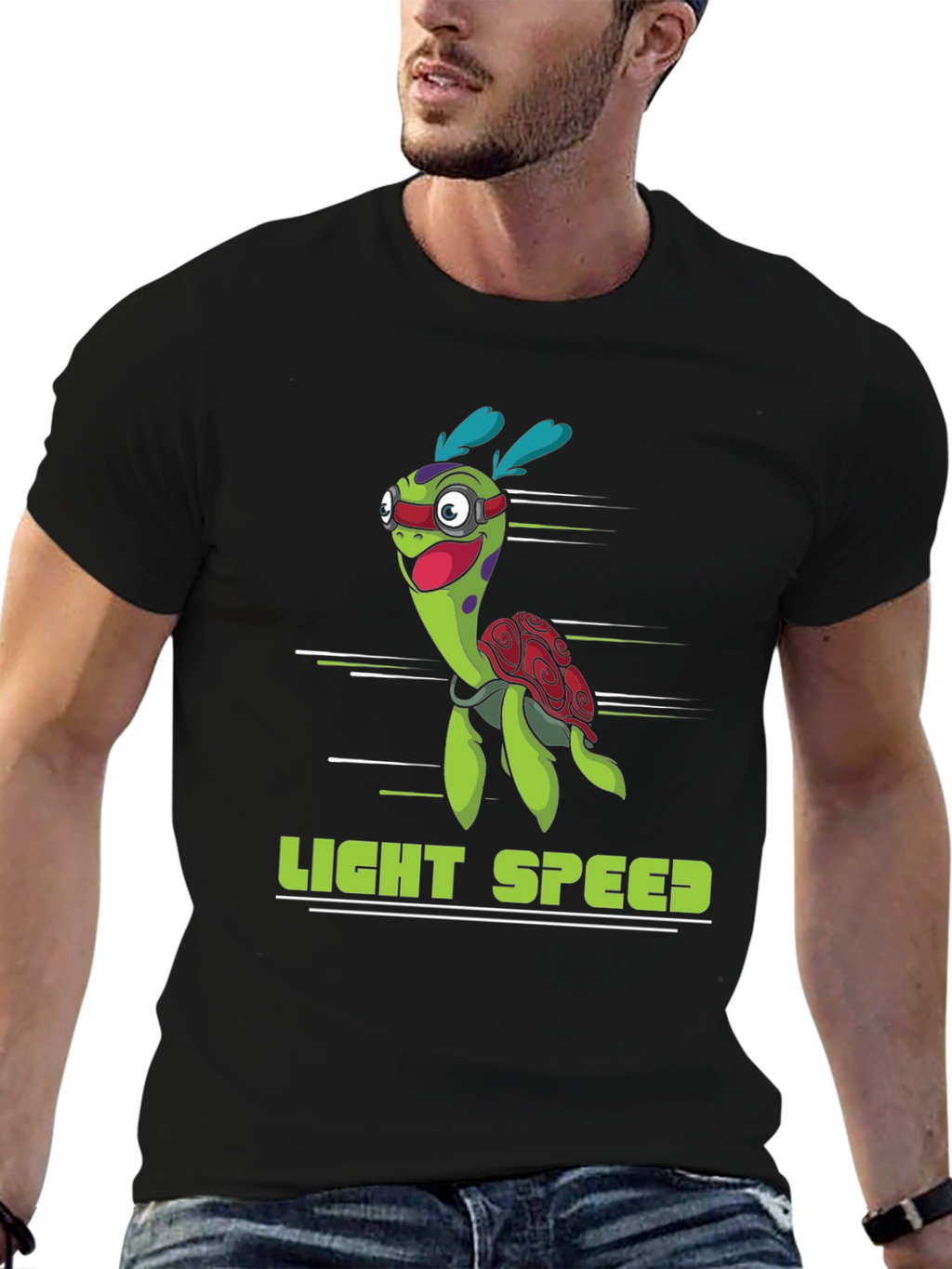 Light Speed Turtle Graphic T-Shirt - Black