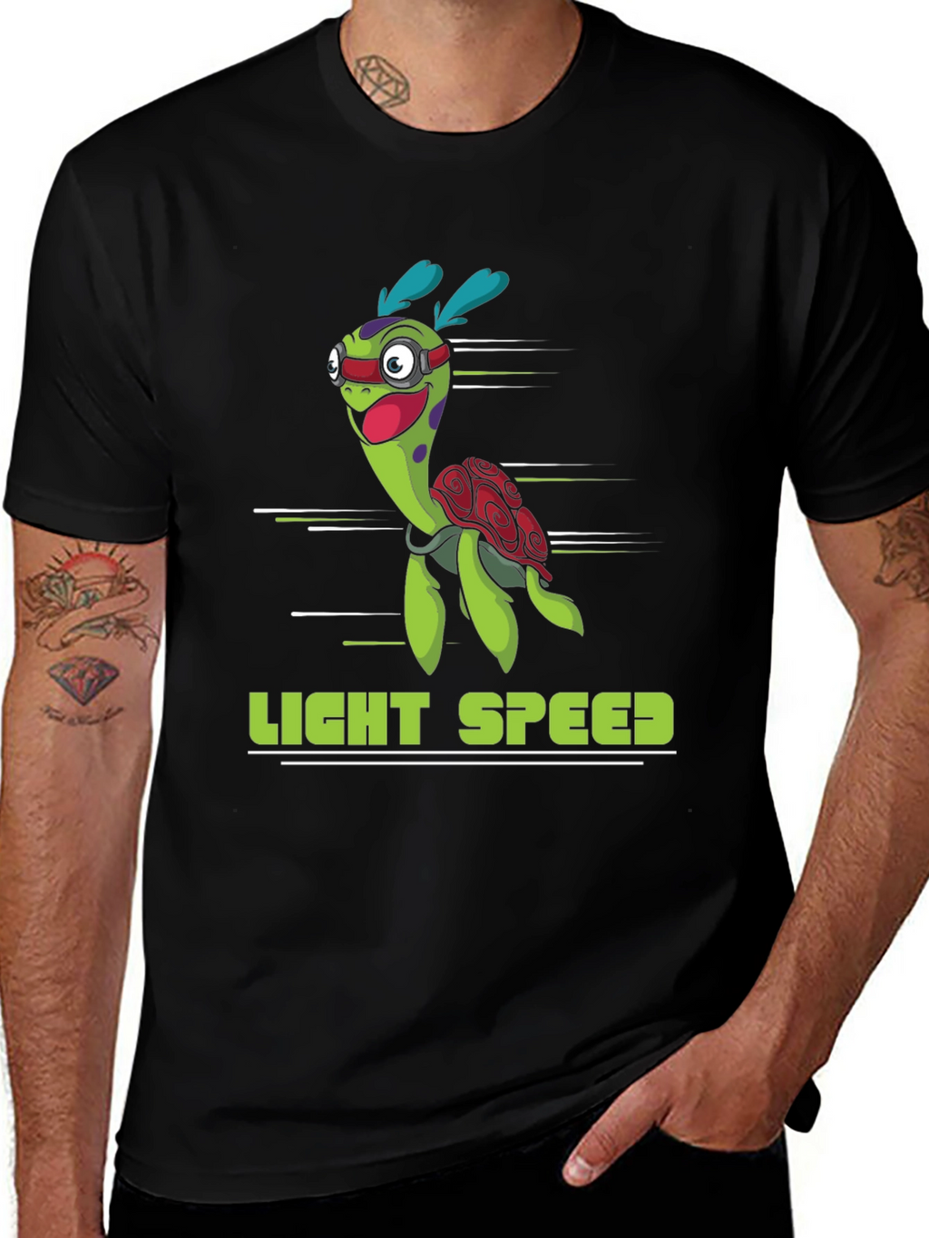 Light Speed Turtle Graphic T-Shirt - Black