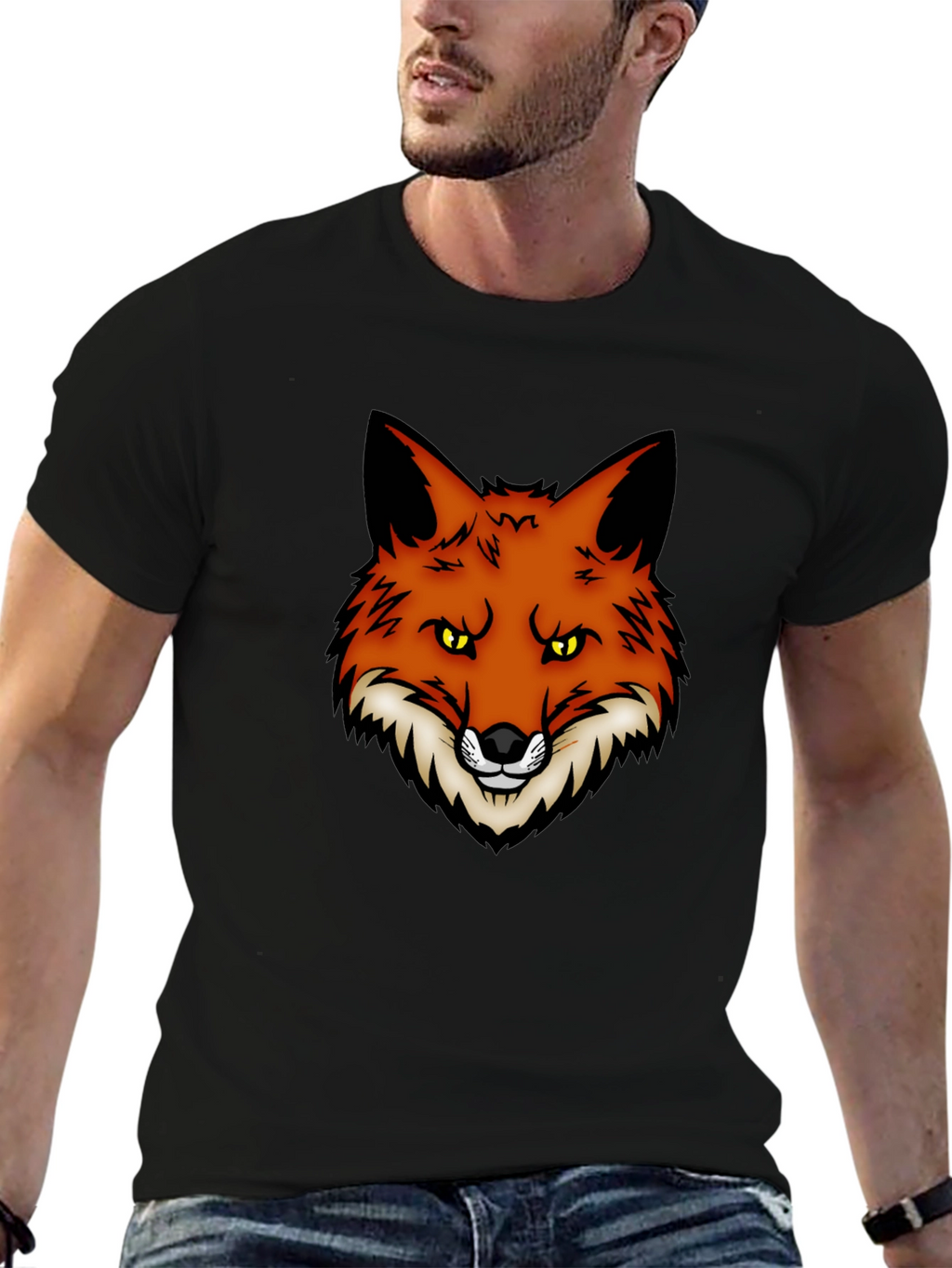 Fox Graphic Print Black T-Shirt