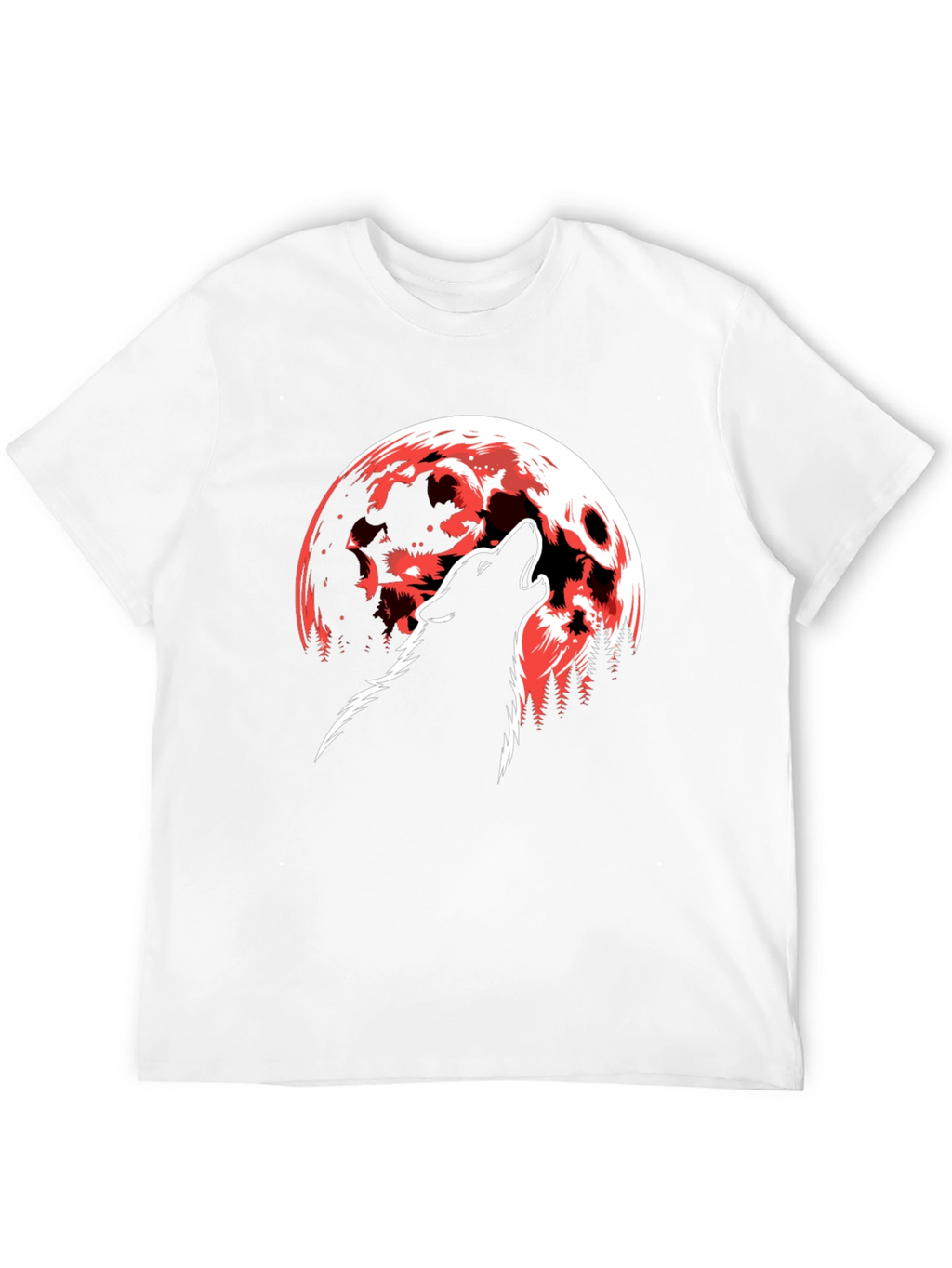 Wolf Howling at Red Moon Graphic T-Shirt - Black