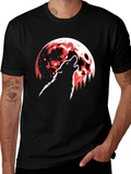 Wolf Howling at Red Moon Graphic T-Shirt - Black