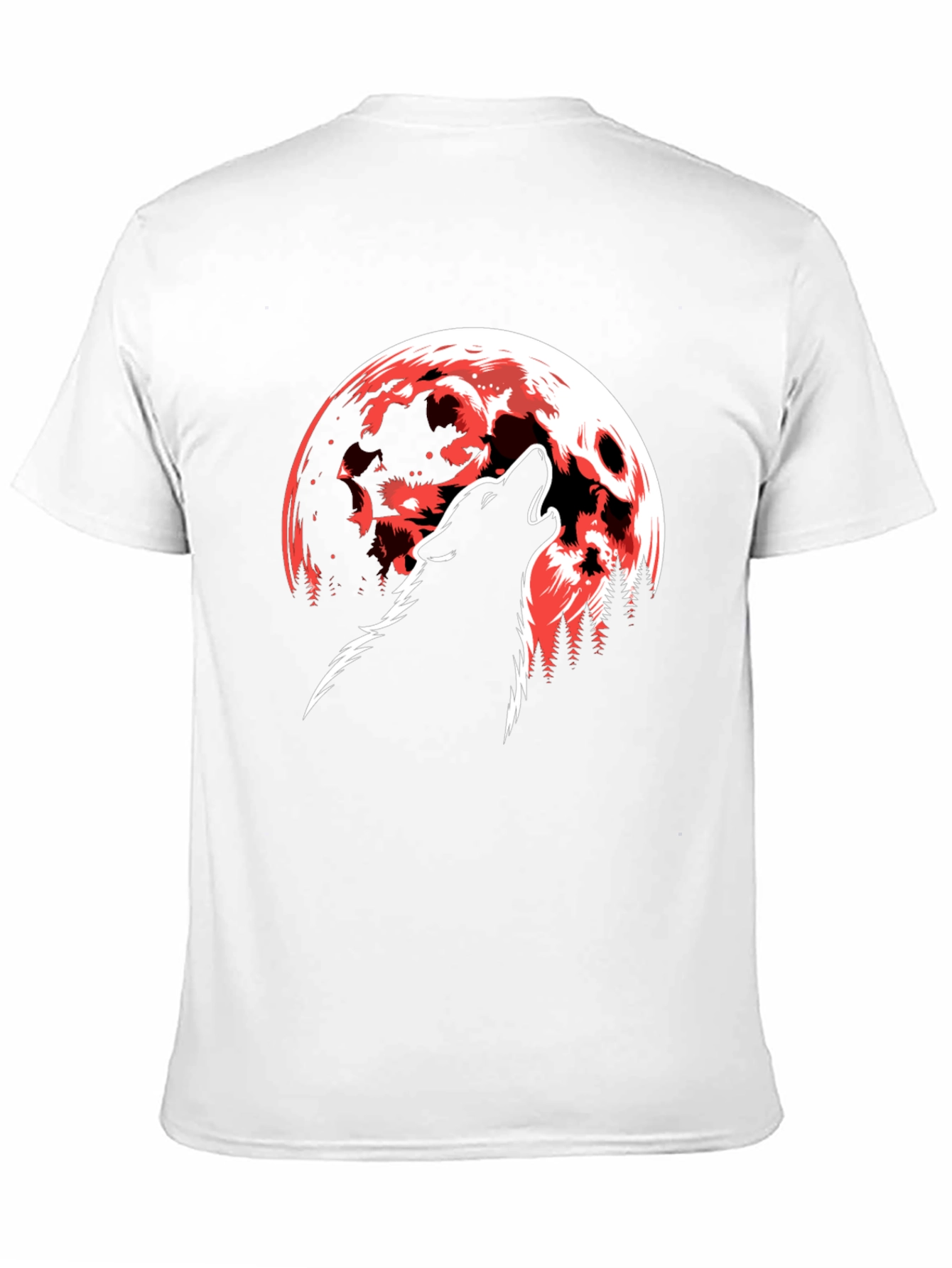 Wolf Howling at Red Moon Graphic T-Shirt - Black