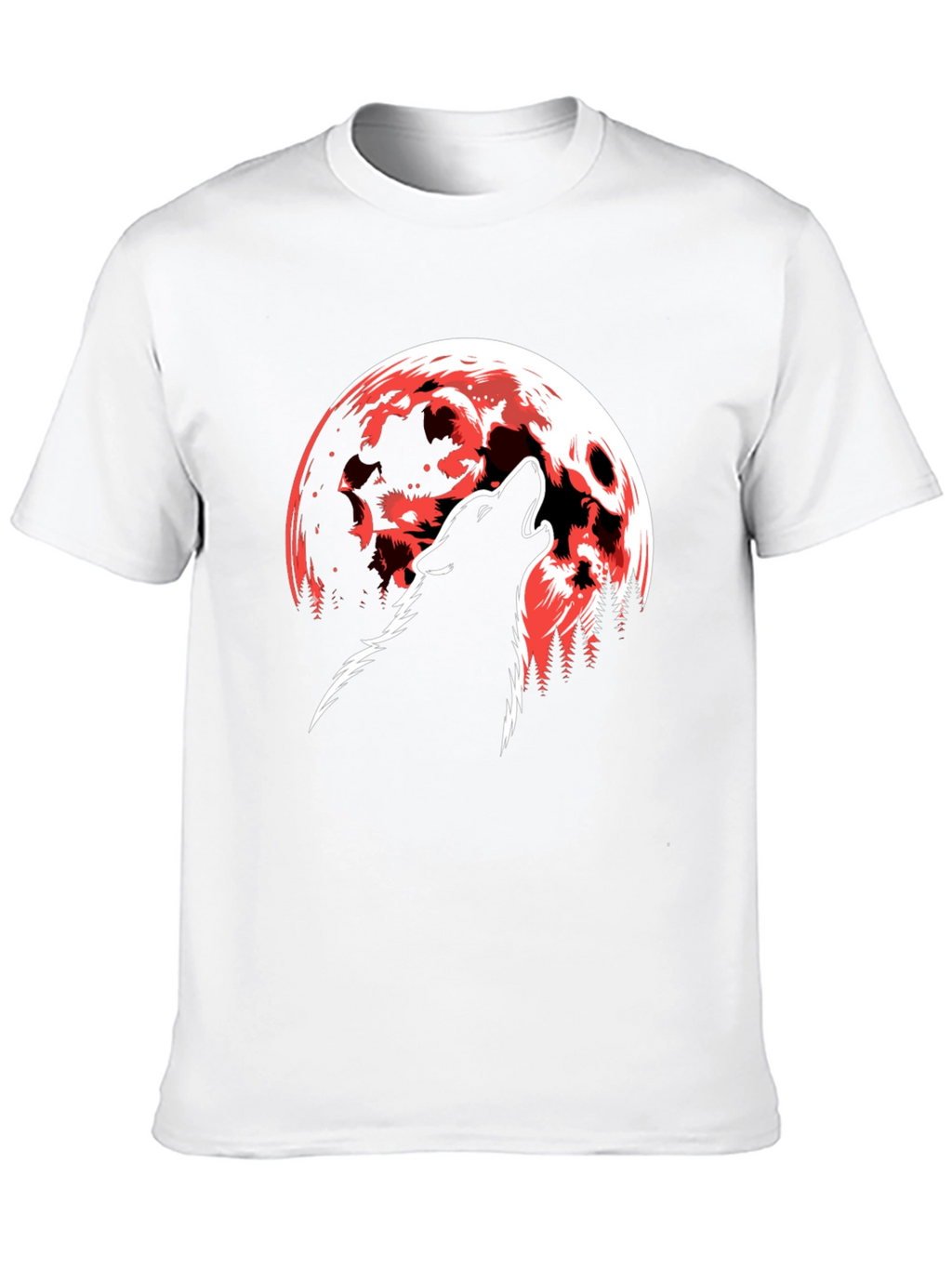 Wolf Howling at Red Moon Graphic T-Shirt - Black