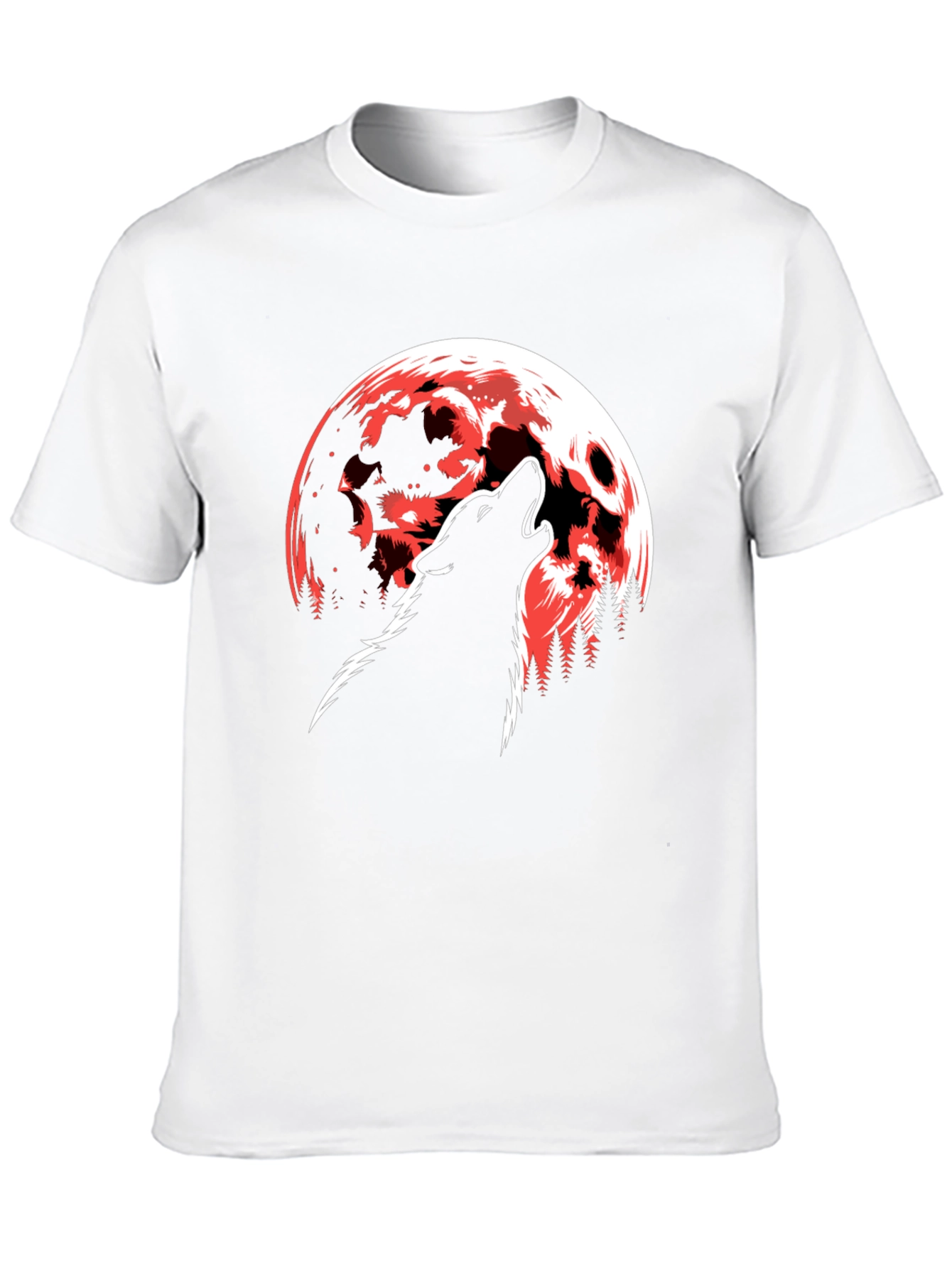 Wolf Howling at Red Moon Graphic T-Shirt - Black