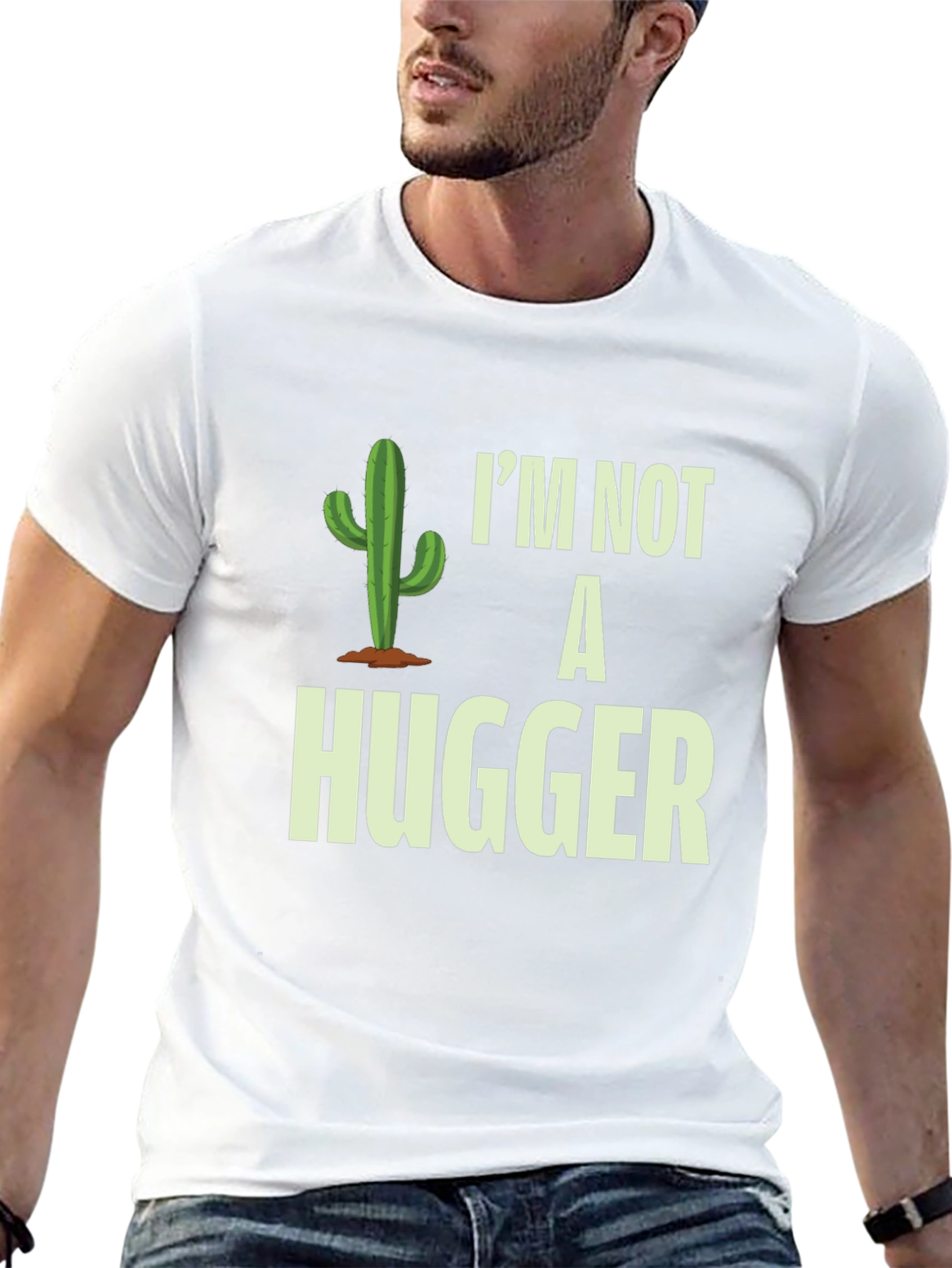 Im Not a Hugger Cactus Novelty Graphic T-Shirt
