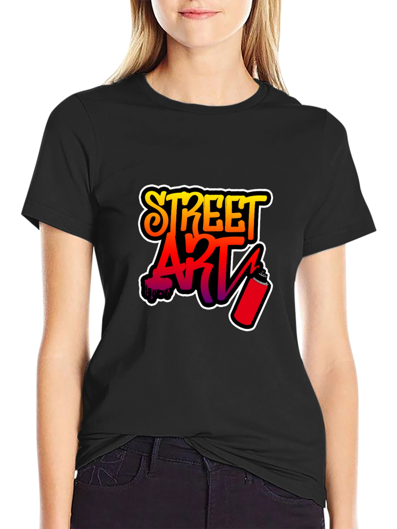Street Art Graphic Tee - Black Cotton T-Shirt