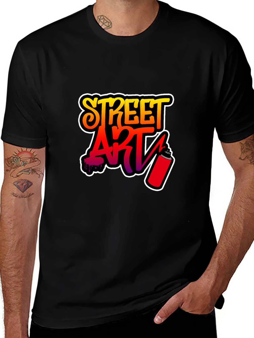 Street Art Graphic Tee - Black Cotton T-Shirt