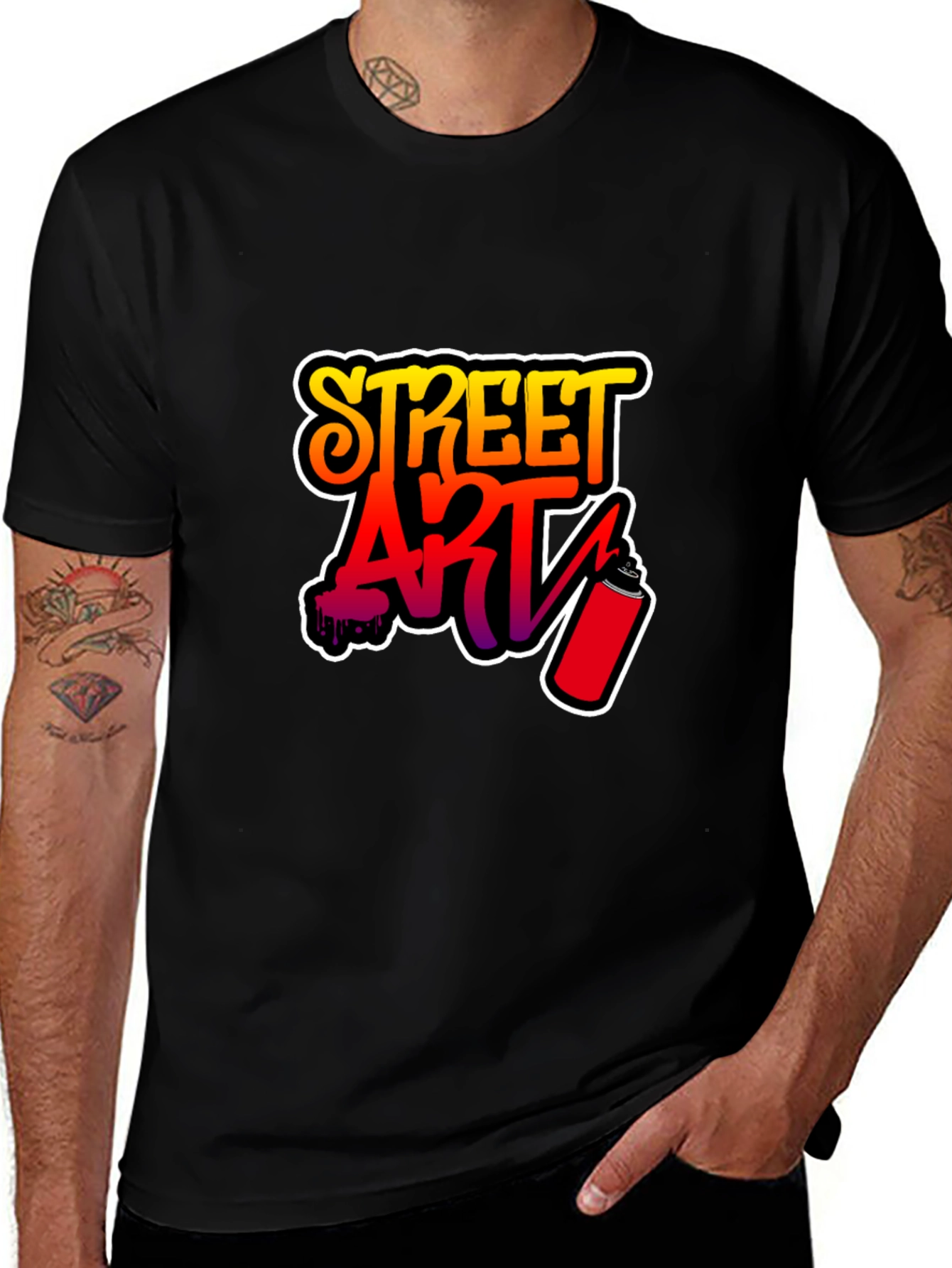 Street Art Graphic Tee - Black Cotton T-Shirt