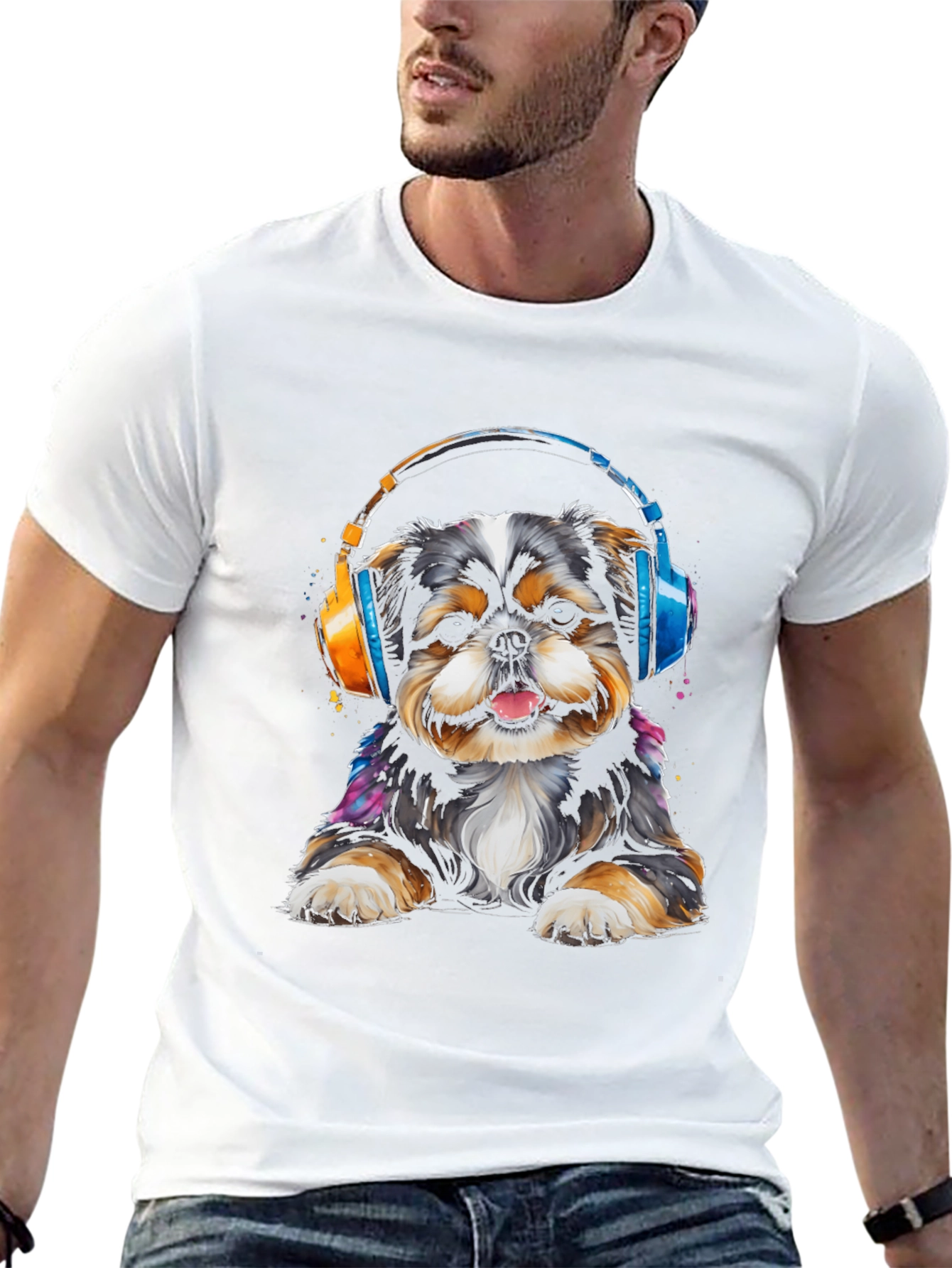 Dog with Headphones Graphic Tee