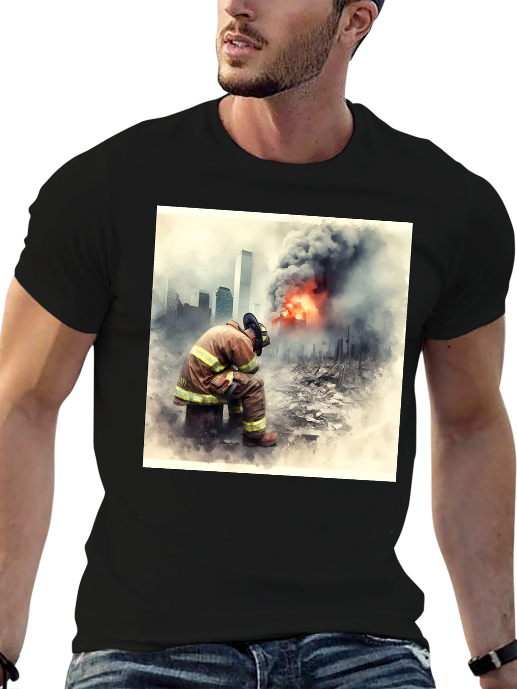 Firefighter Tribute T-Shirt - 9/11 Memorial