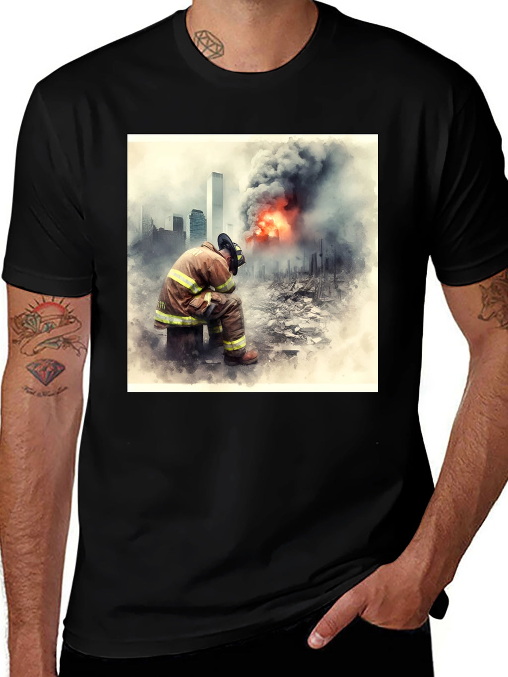 Firefighter Tribute T-Shirt - 9/11 Memorial