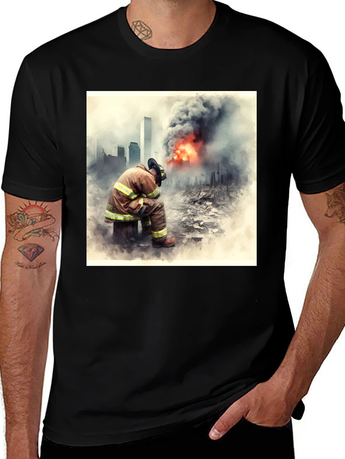 Firefighter Tribute T-Shirt - 9/11 Memorial