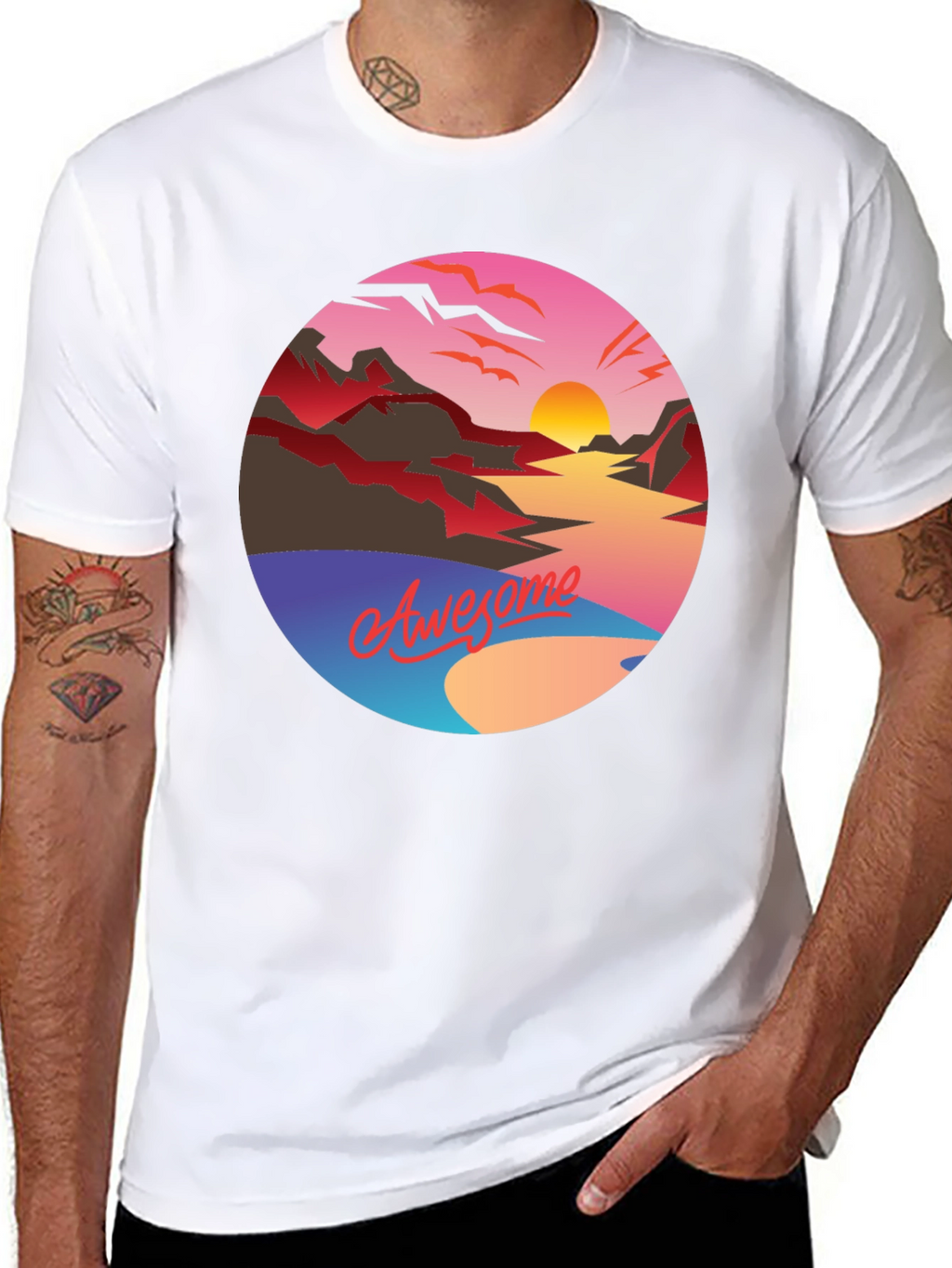 Awesome Sunset Graphic Tee - Retro Style
